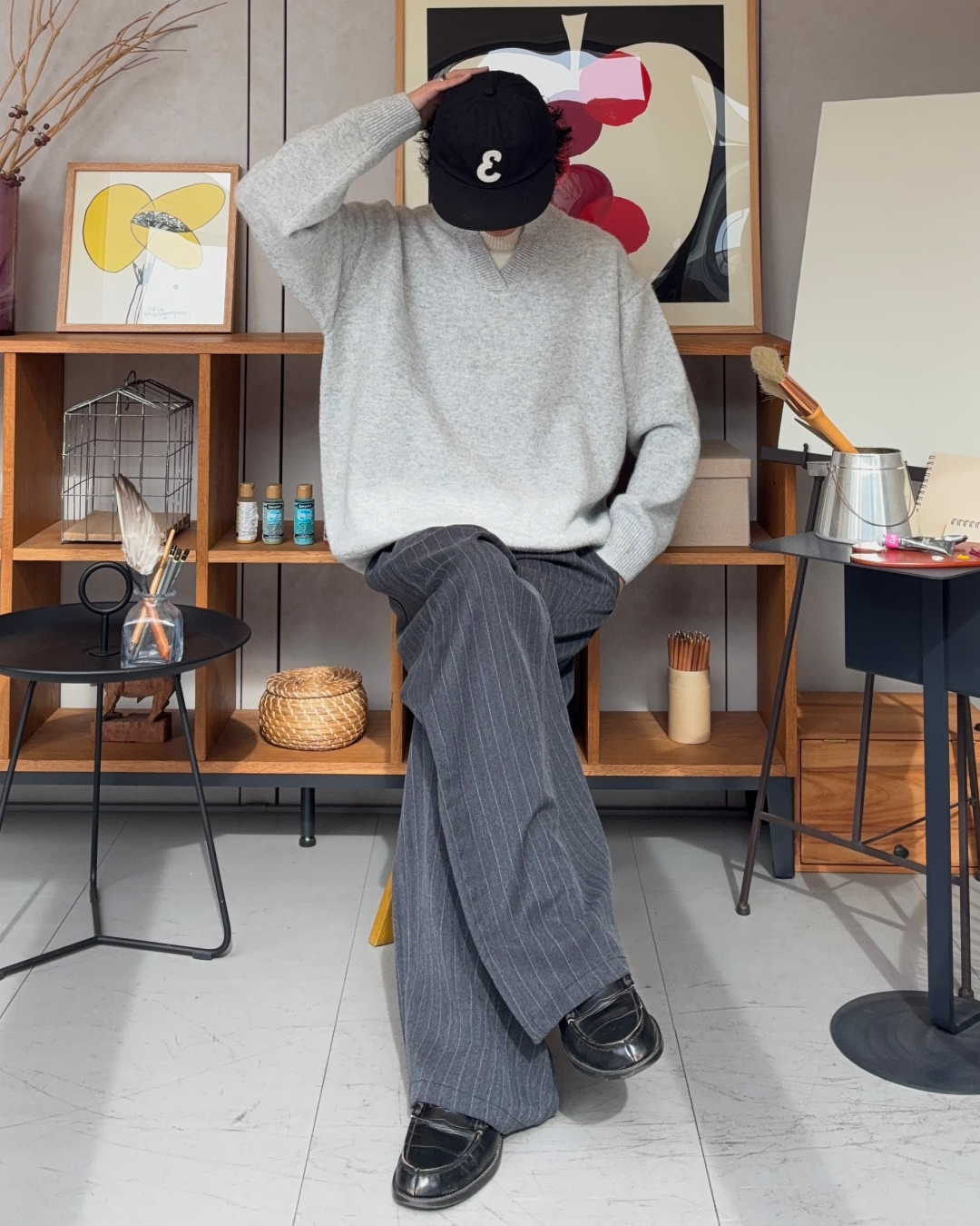 【即納】ウールブレンドレイヤードVネックセーター RR5004