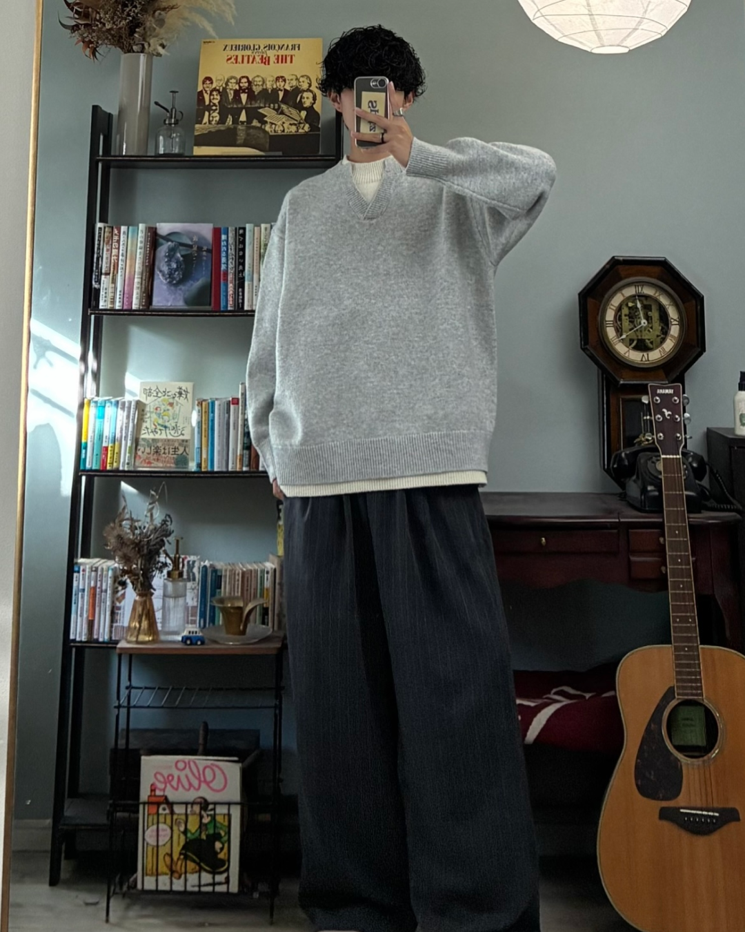 【即納】ウールブレンドレイヤードVネックセーター RR5004