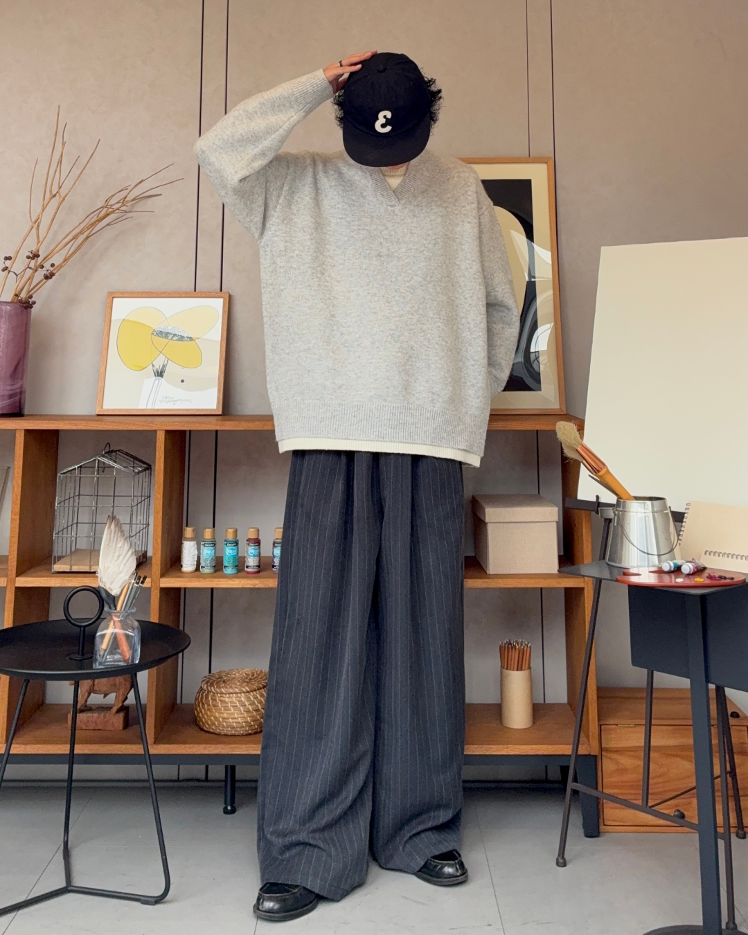 【即納】ウールブレンドレイヤードVネックセーター RR5004