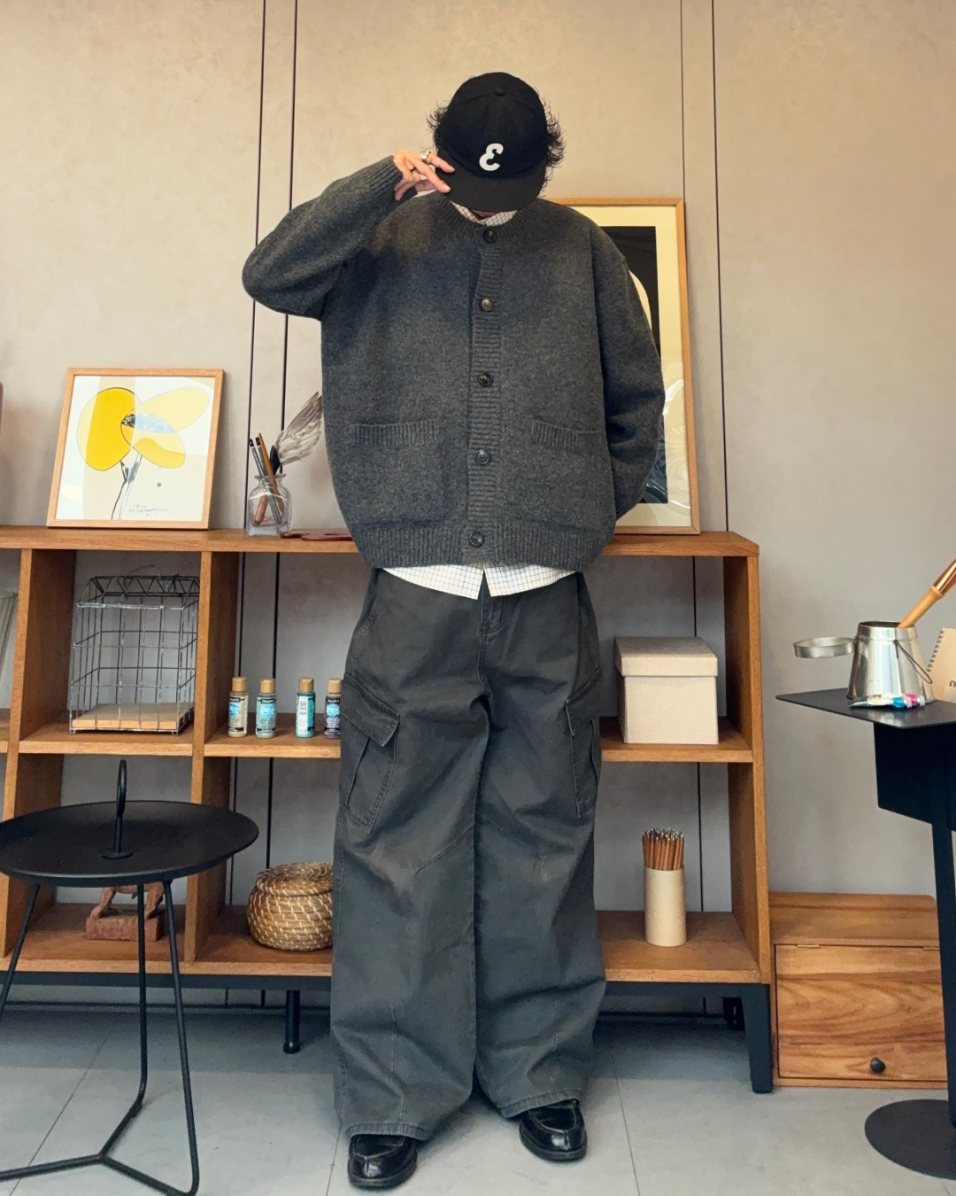 【即納】ウールブレンドラウンドネックカーディガン RR5008