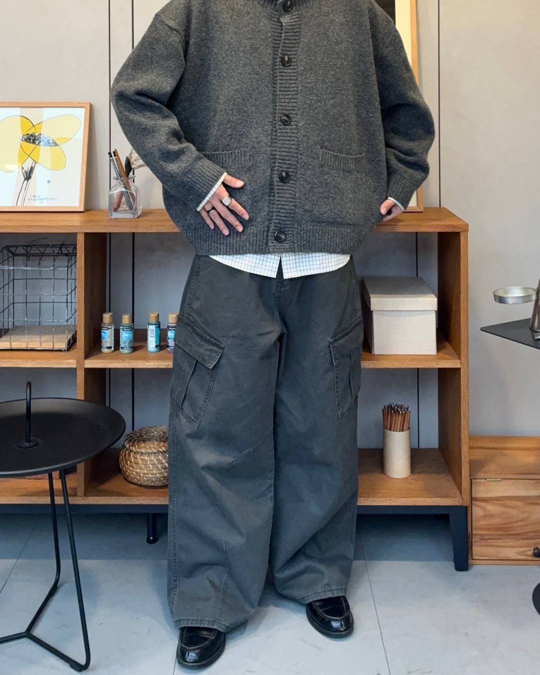 【即納】ウールブレンドラウンドネックカーディガン RR5008