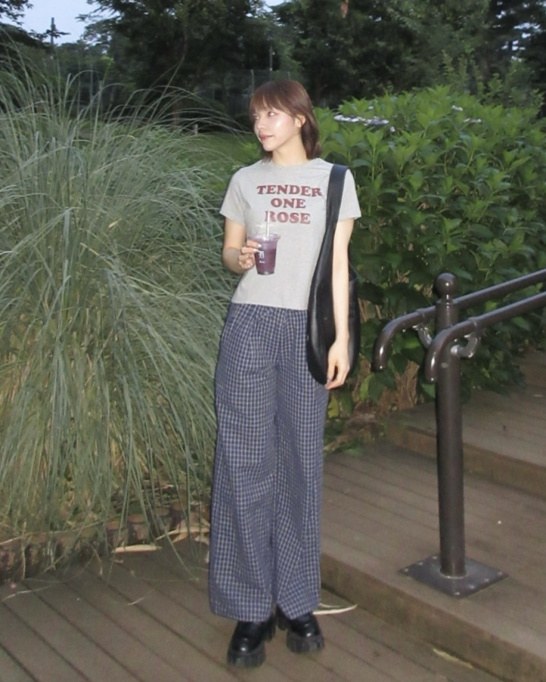 ブルーチェックワイドストレートパンツ RU0014