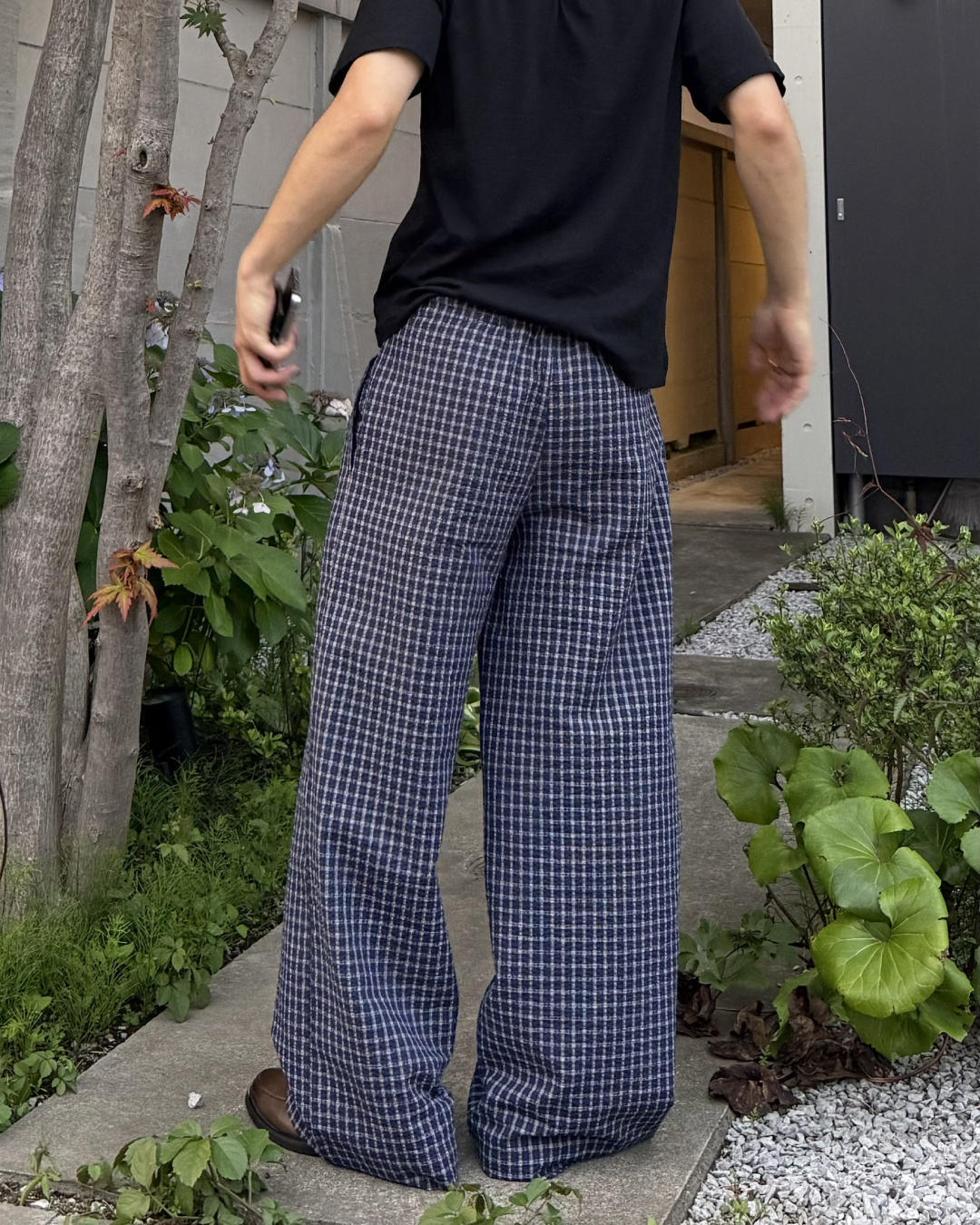 ブルーチェックワイドストレートパンツ RU0014