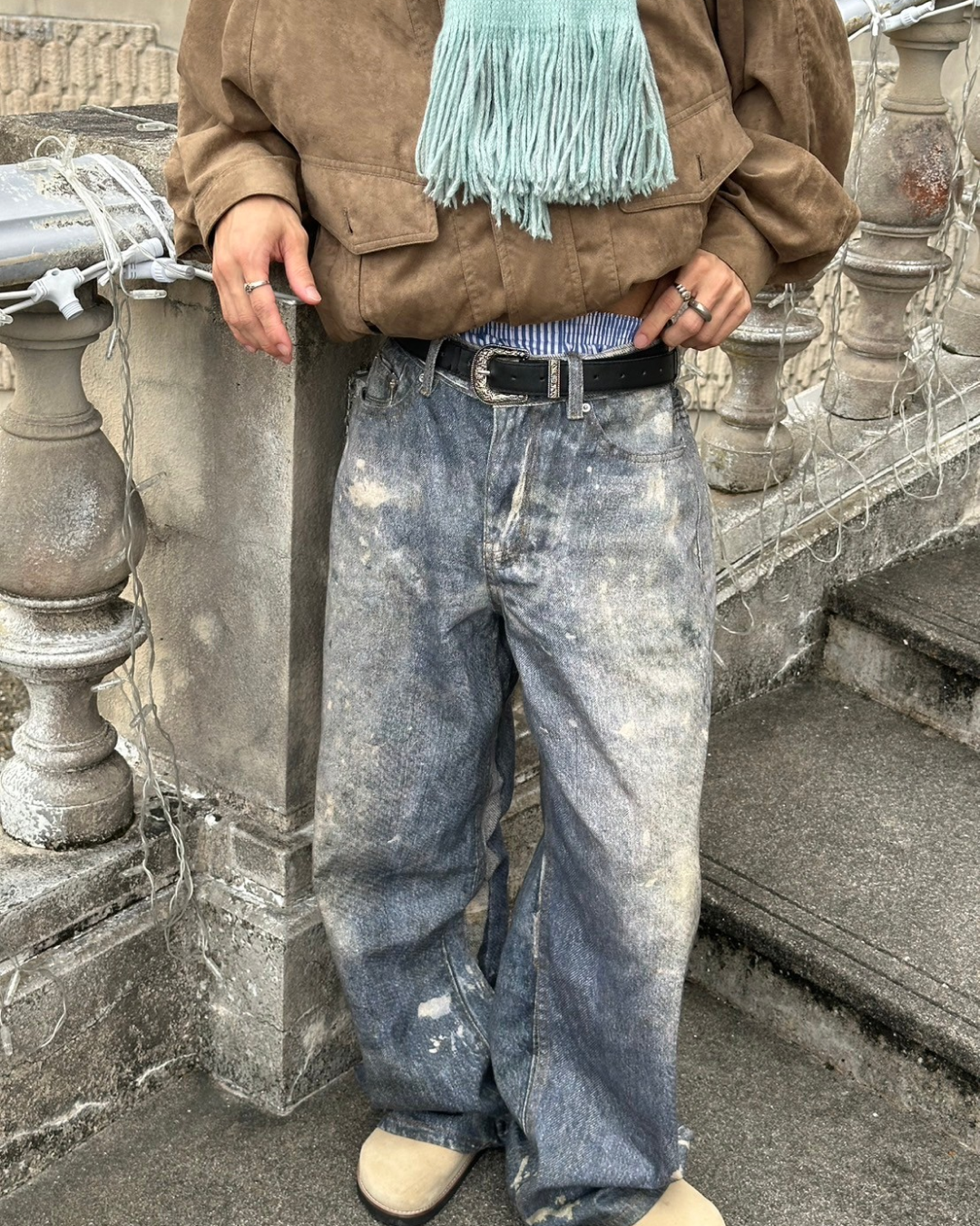 ワイドデザインダメージパンツ SK0015