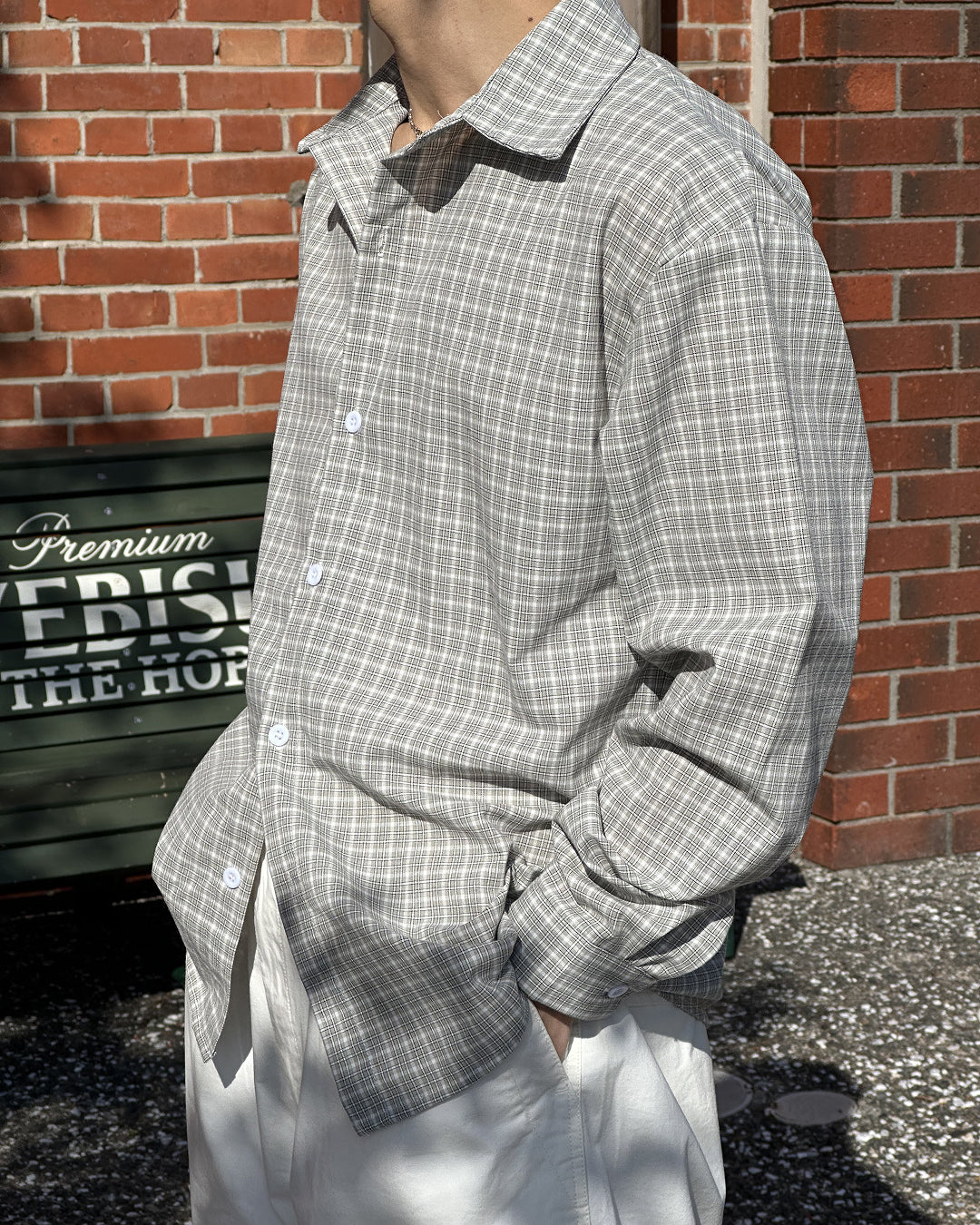 グレーチェックルーズフィットシャツ SK0445