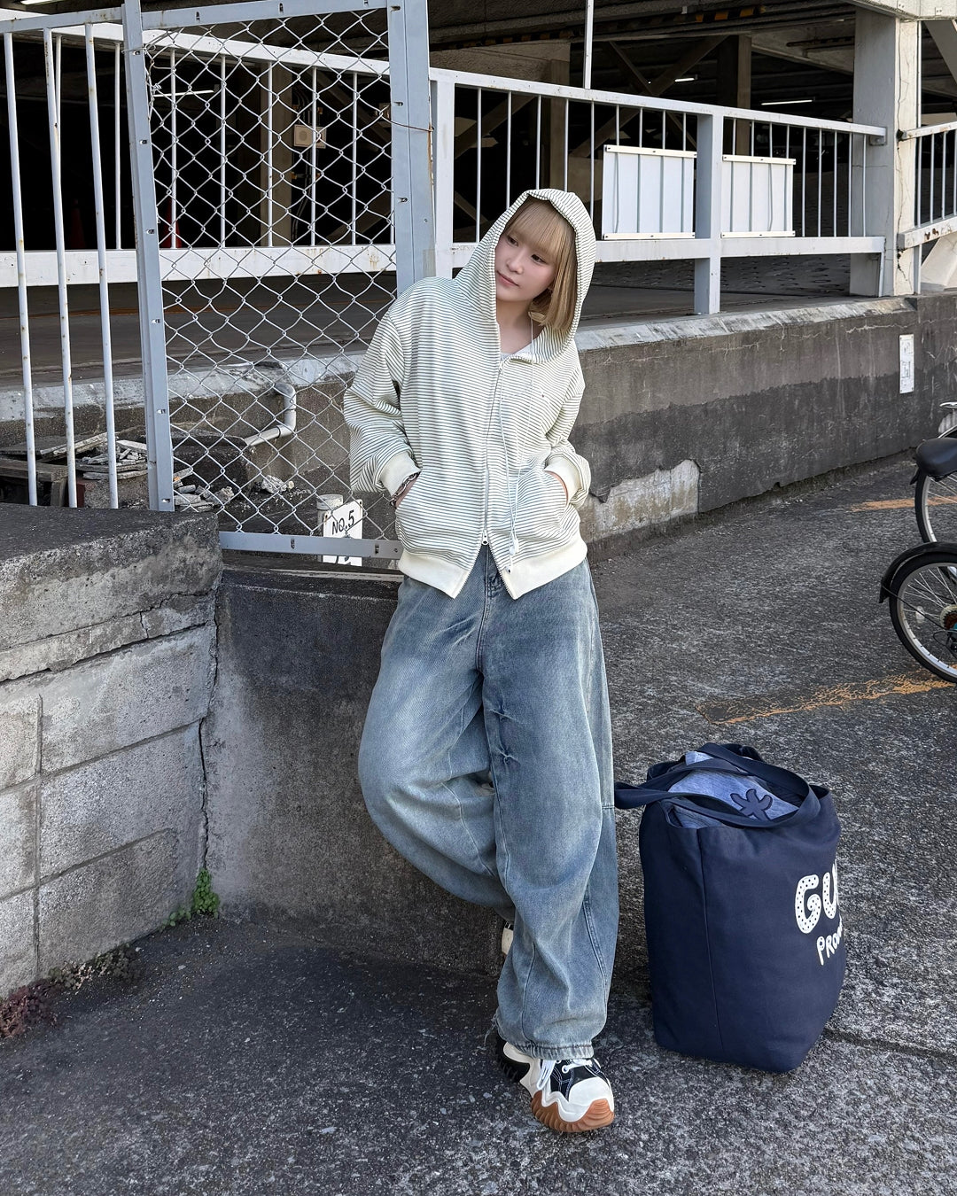 ボーダースウェットダブルジップフーディKC3001