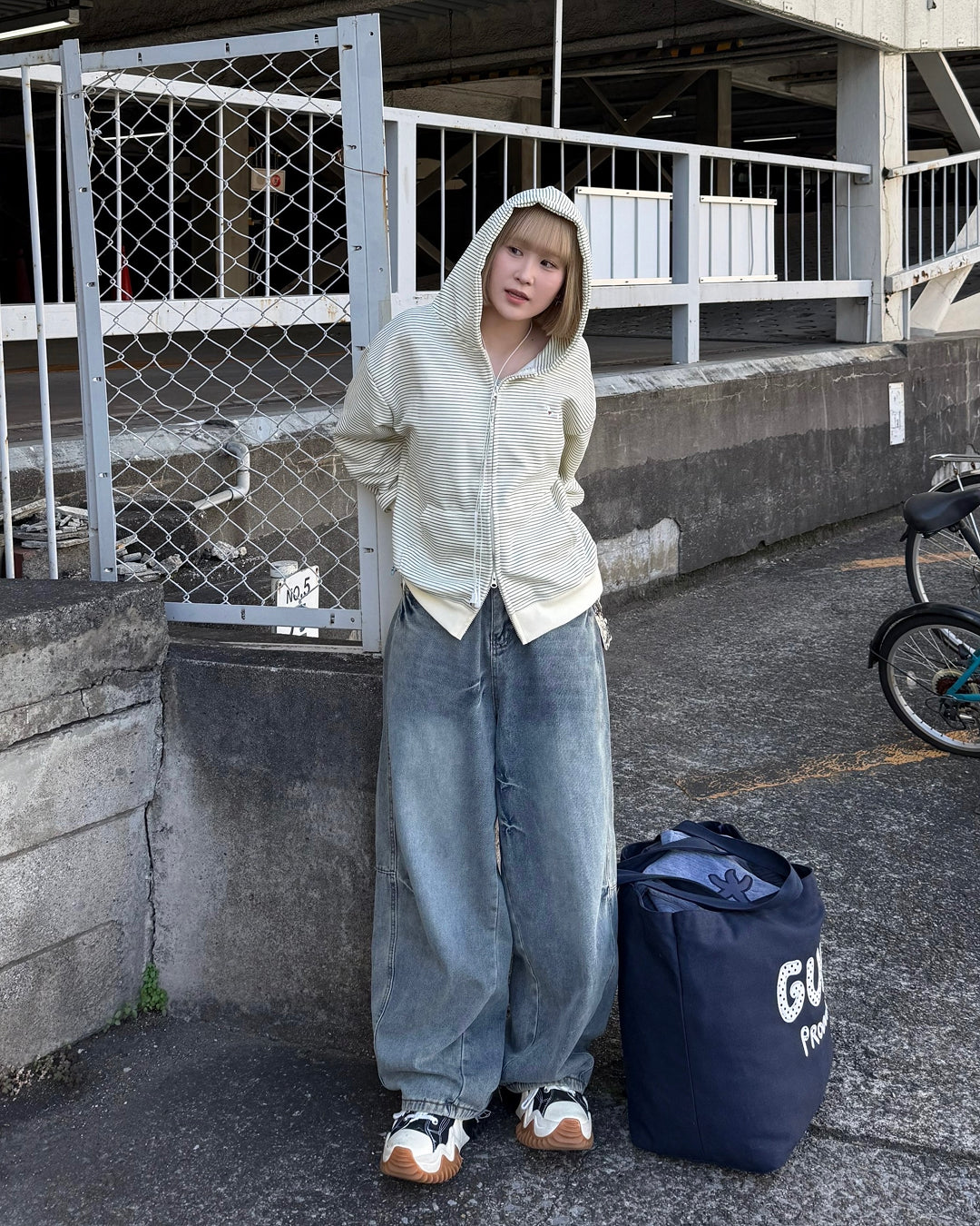 ボーダースウェットダブルジップフーディKC3001