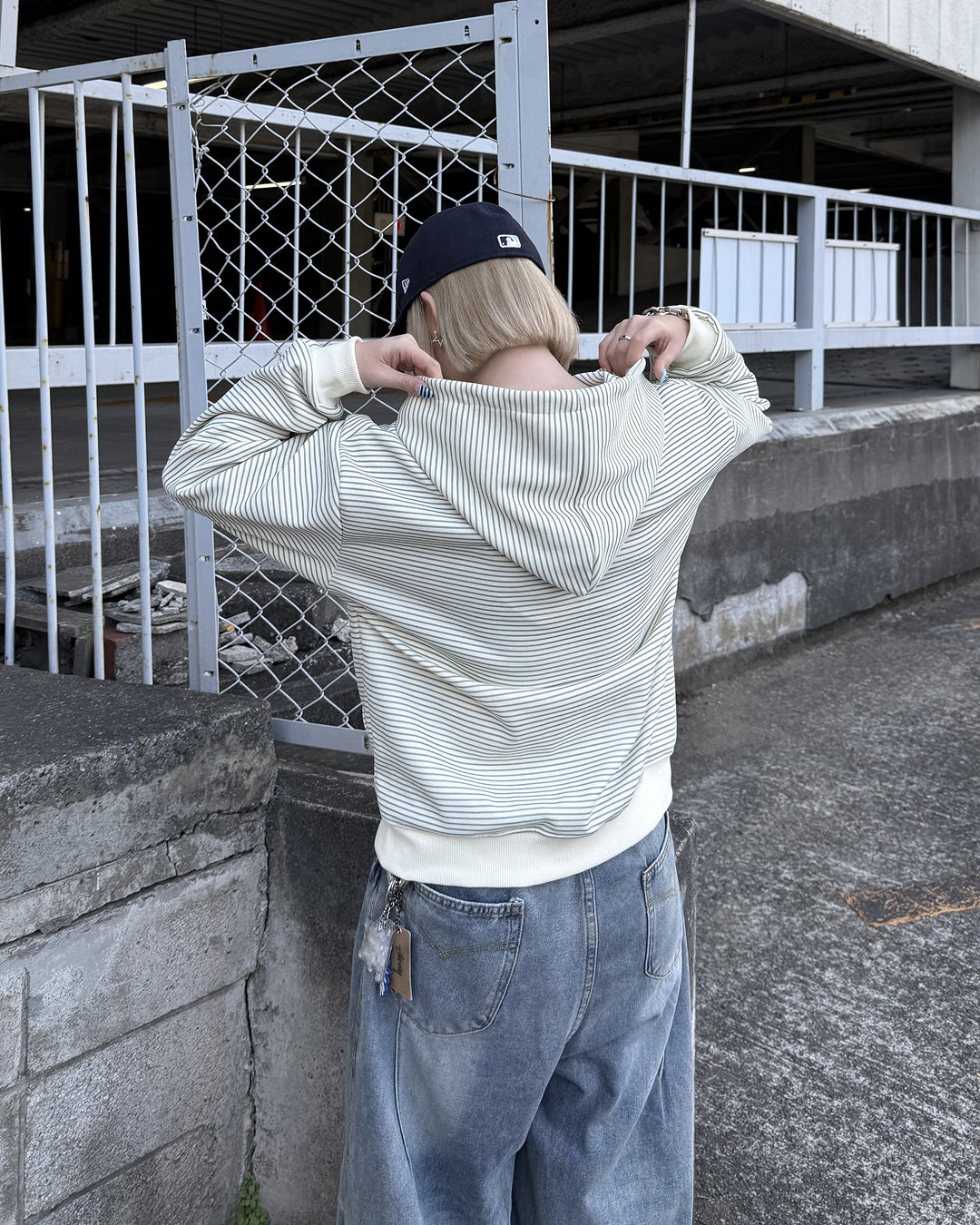 ボーダースウェットダブルジップフーディKC3001