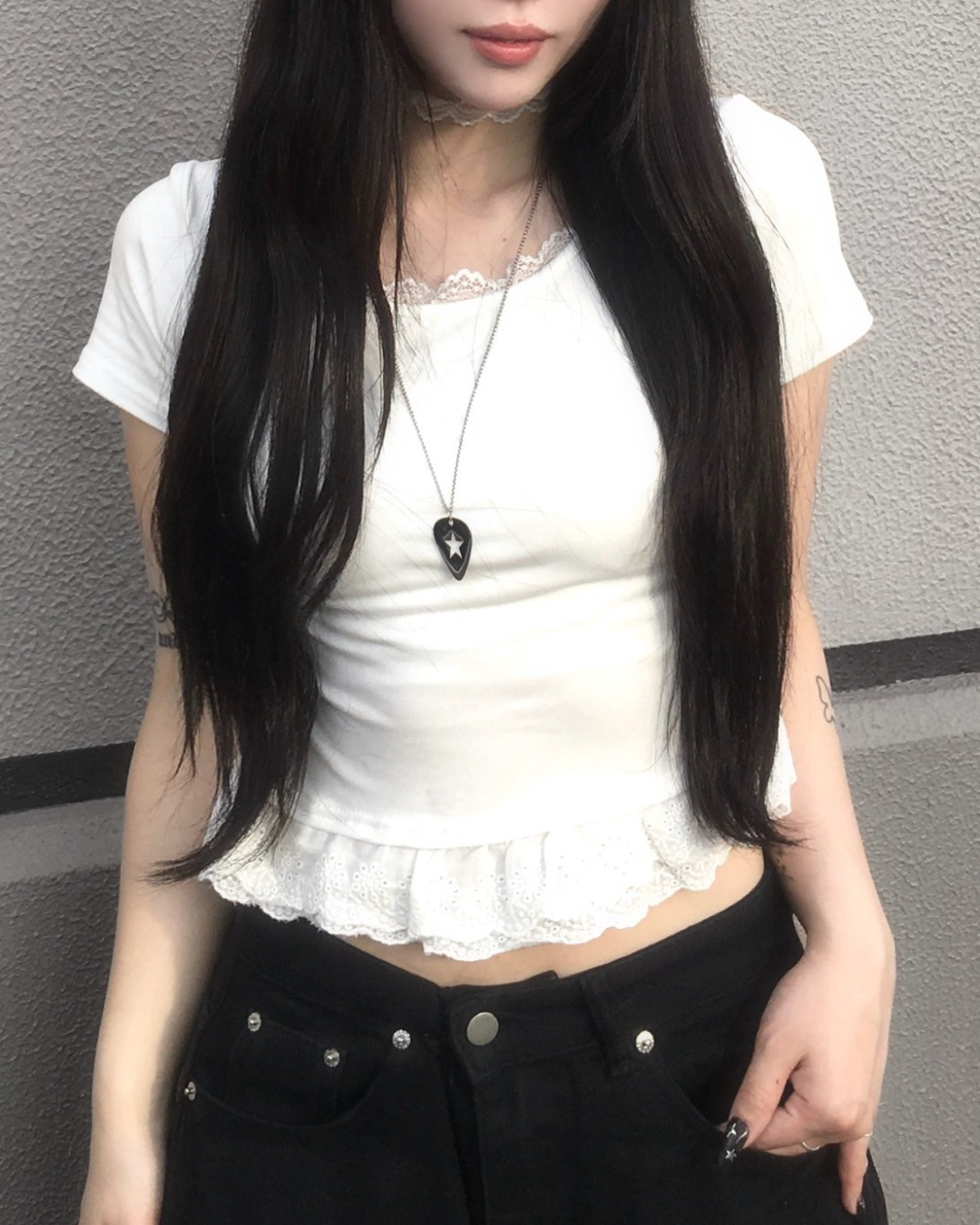 ラウンドネックフリルカットソー SY1007