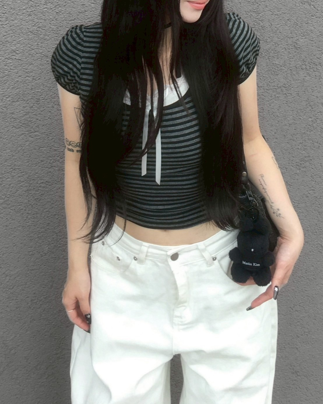 ボーダーパフスリーブTシャツ SY1015