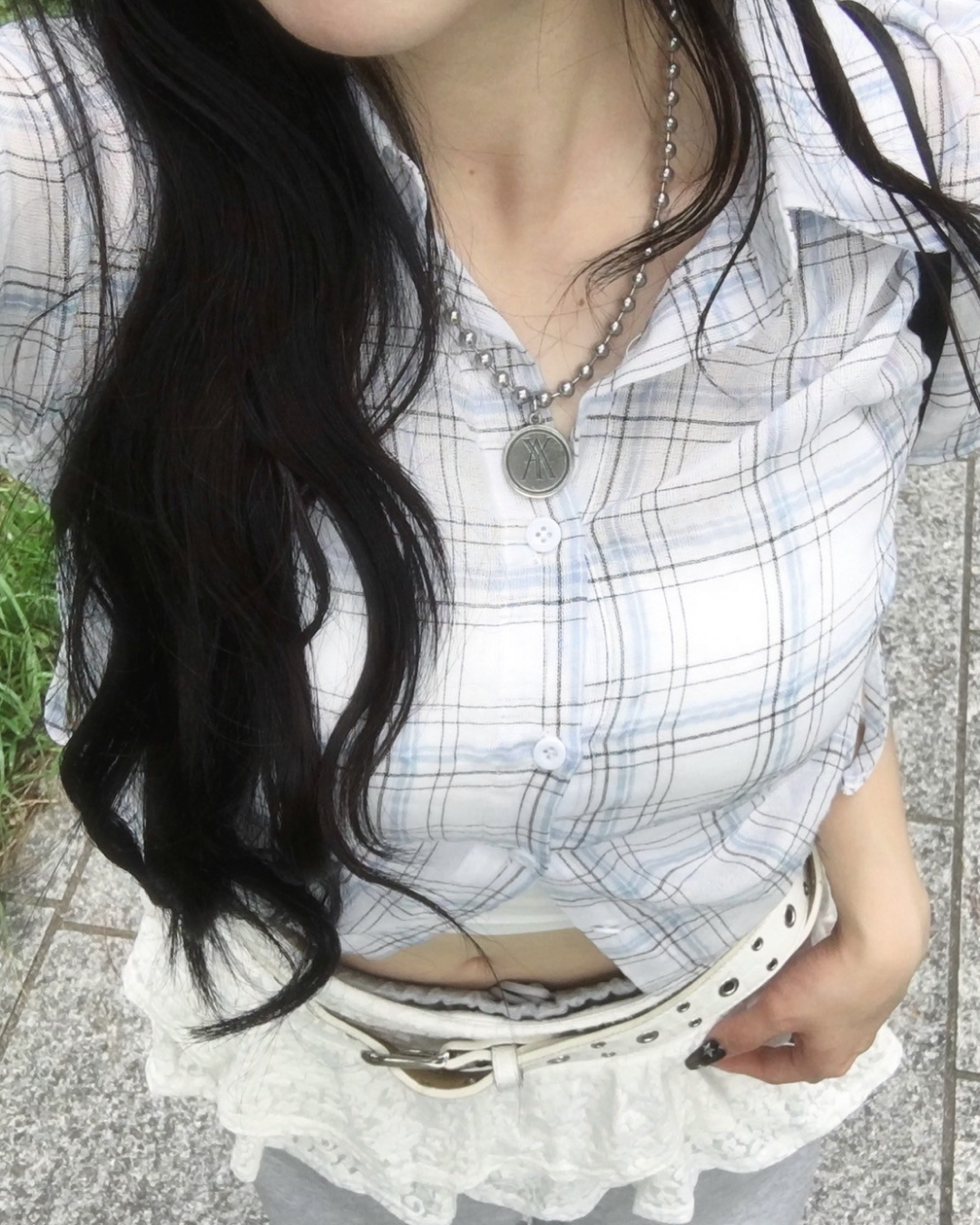 チェックギャザーシャツ SY1016