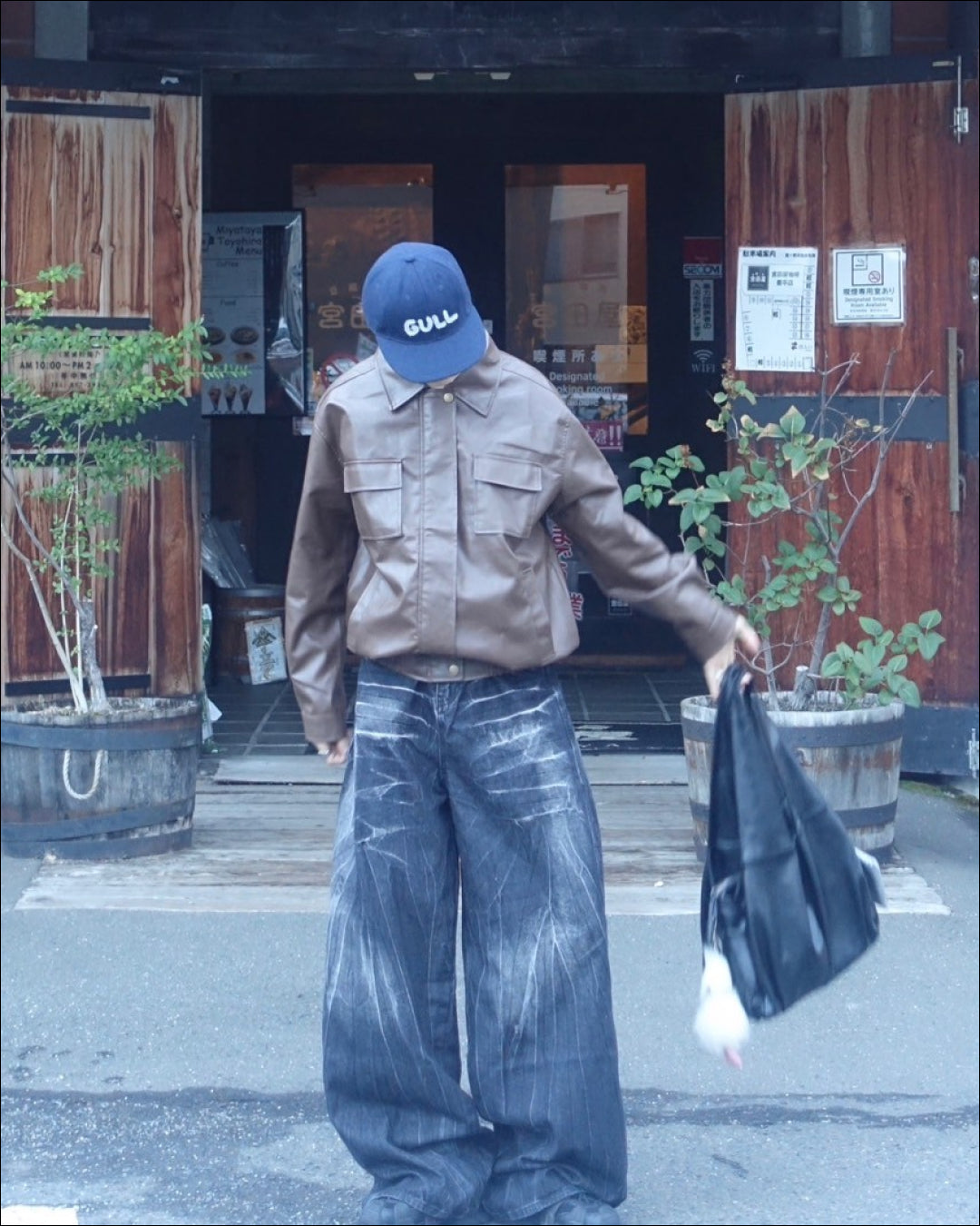 リブ付きブラウンショートレザージャケット TN0198