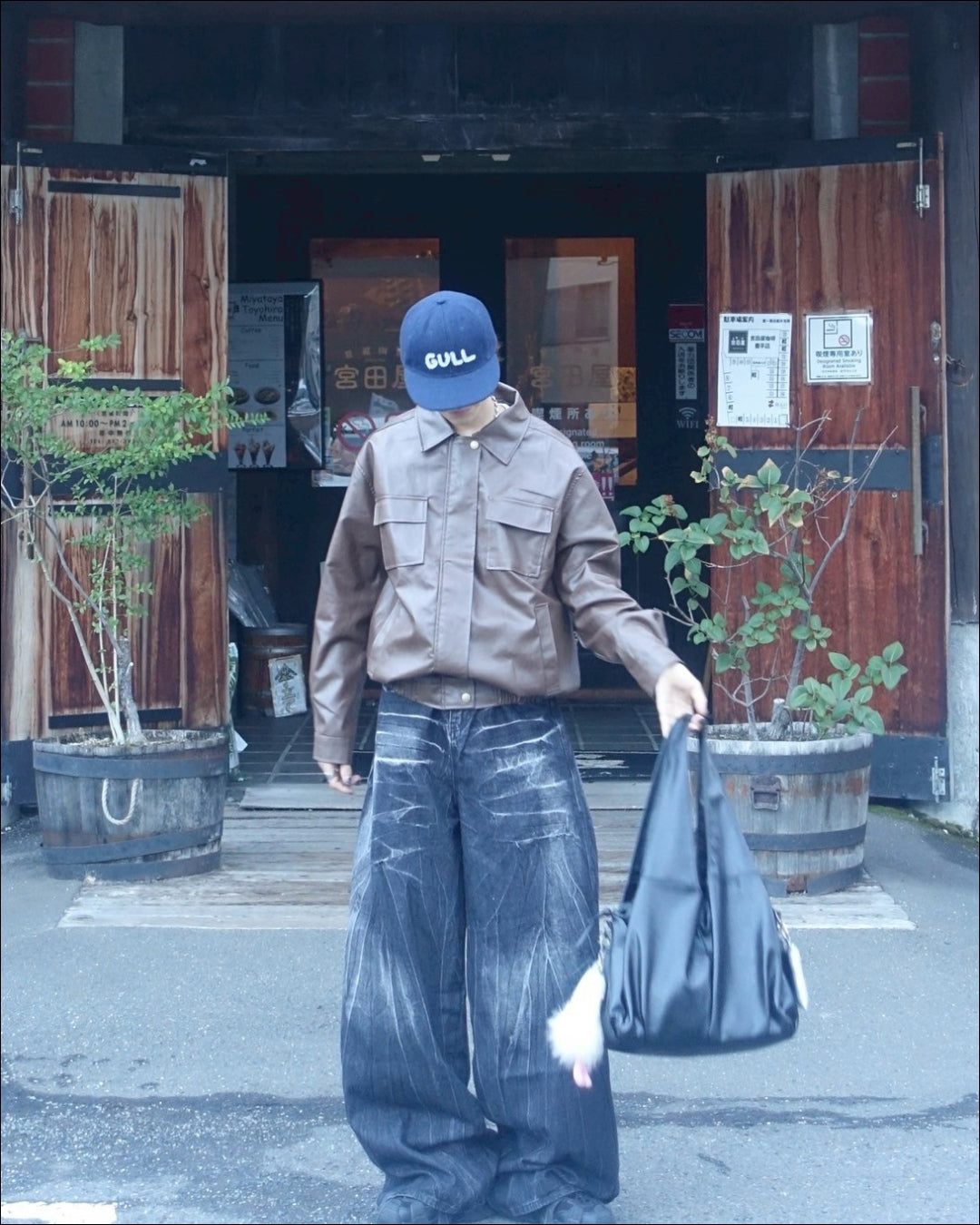 リブ付きブラウンショートレザージャケット TN0198