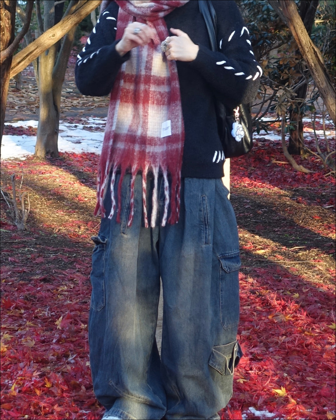 ワンカラーチェックマフラー TN0308