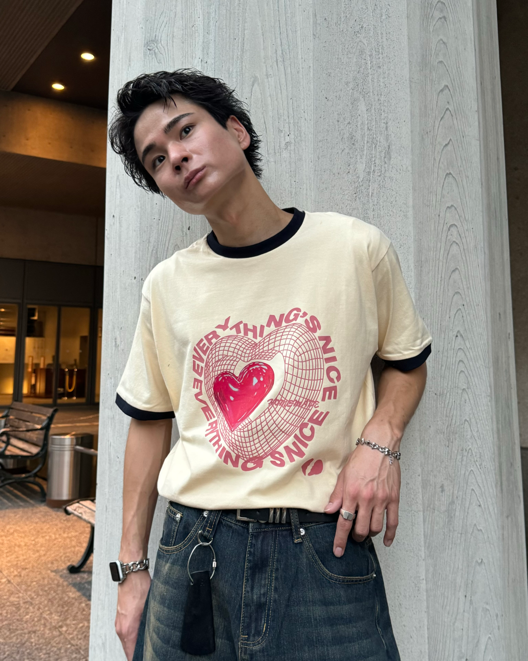 【即納】レタリングプリントハートリンガーtシャツ TO0072