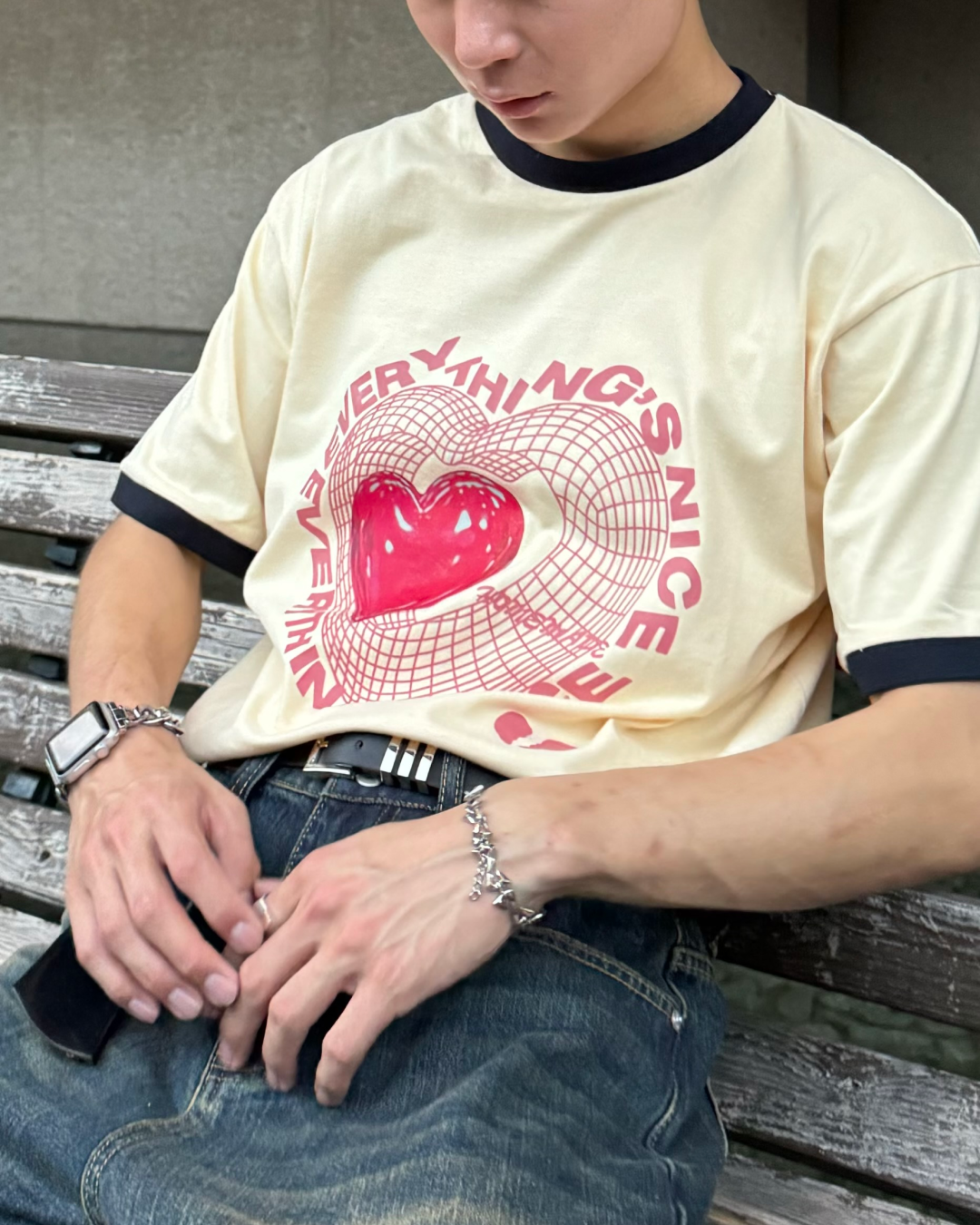レタリングプリントハートリンガーtシャツ TO0072