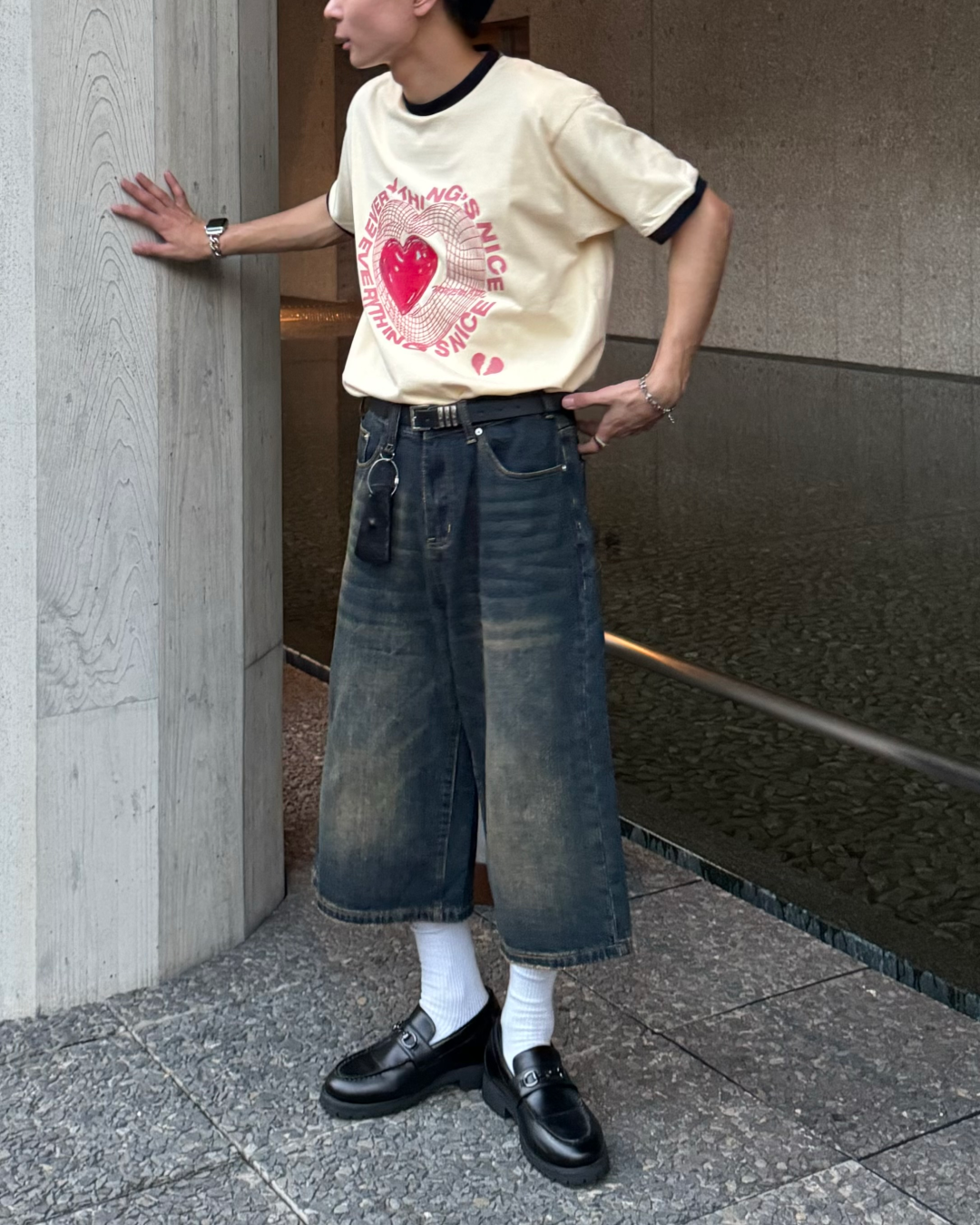 【即納】レタリングプリントハートリンガーtシャツ TO0072