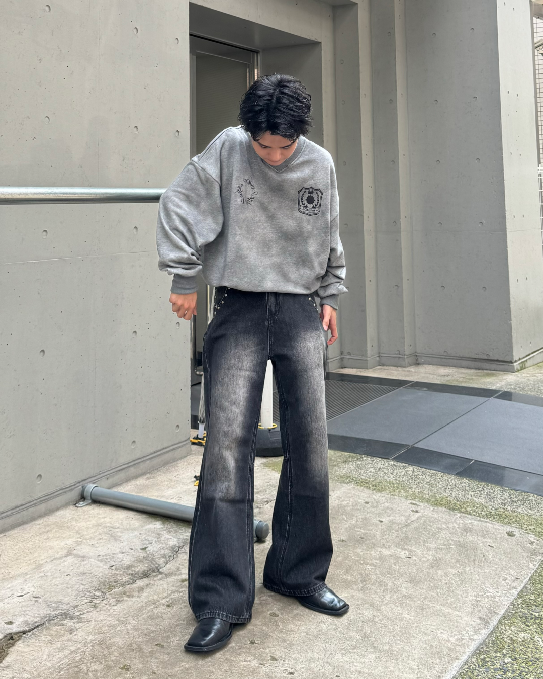 リベットウォッシュストレートデニムパンツ TO0089