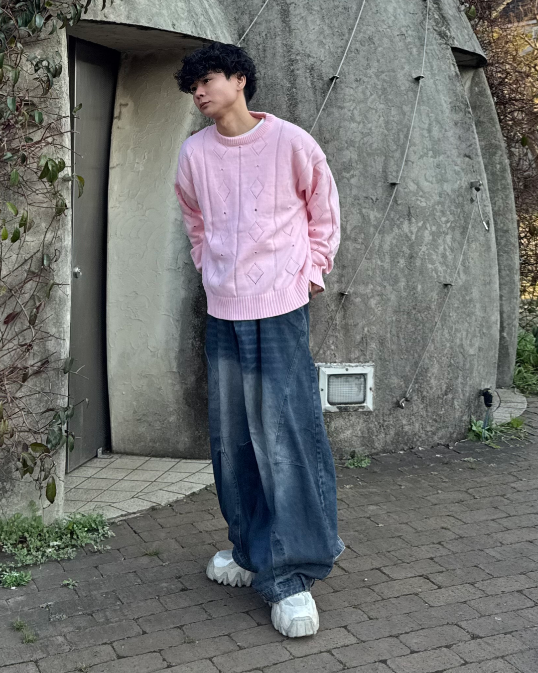 アップサイドダウンデザインワイドウォッシュデニム TO0169