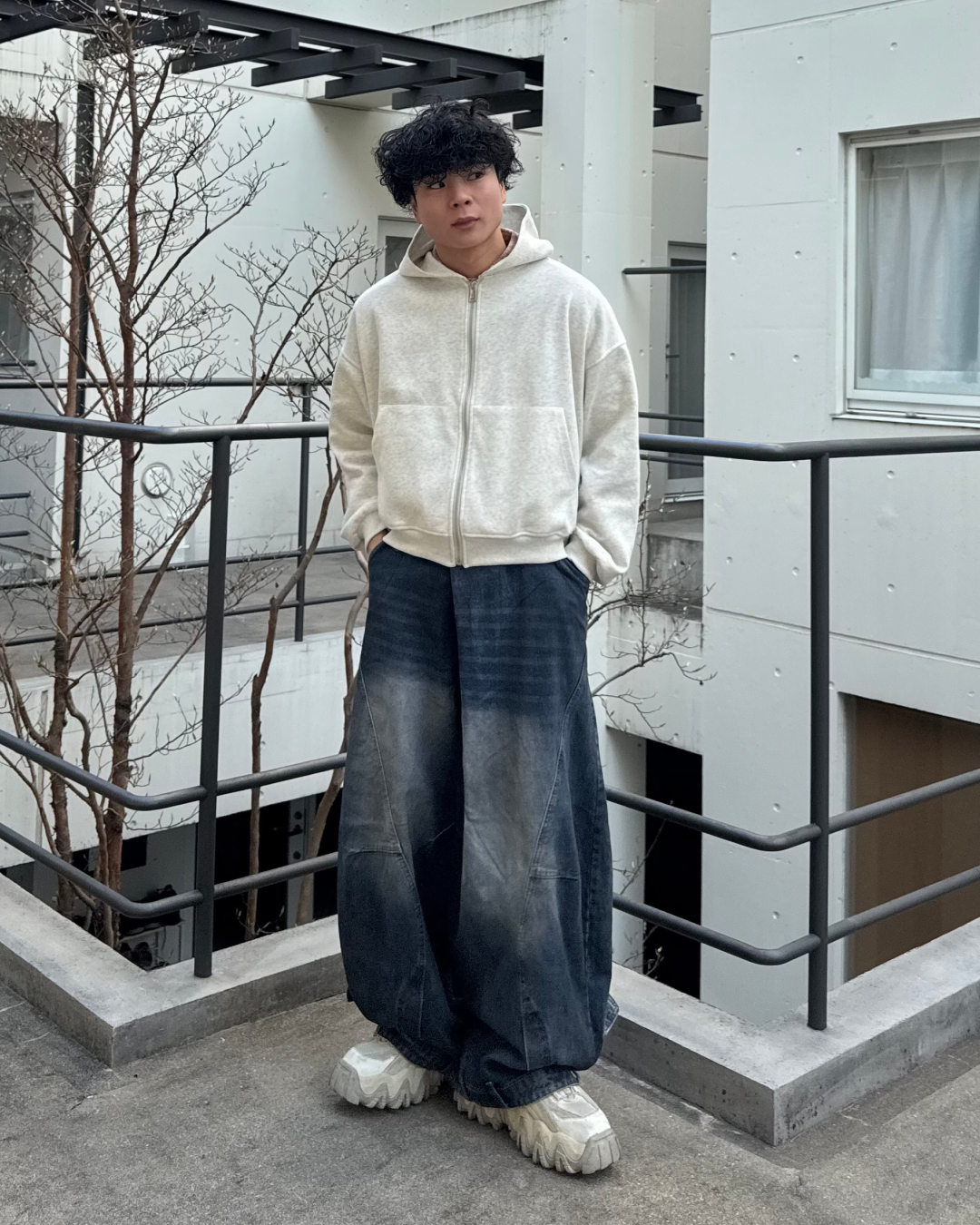 アップサイドダウンデザインワイドウォッシュデニム TO0169