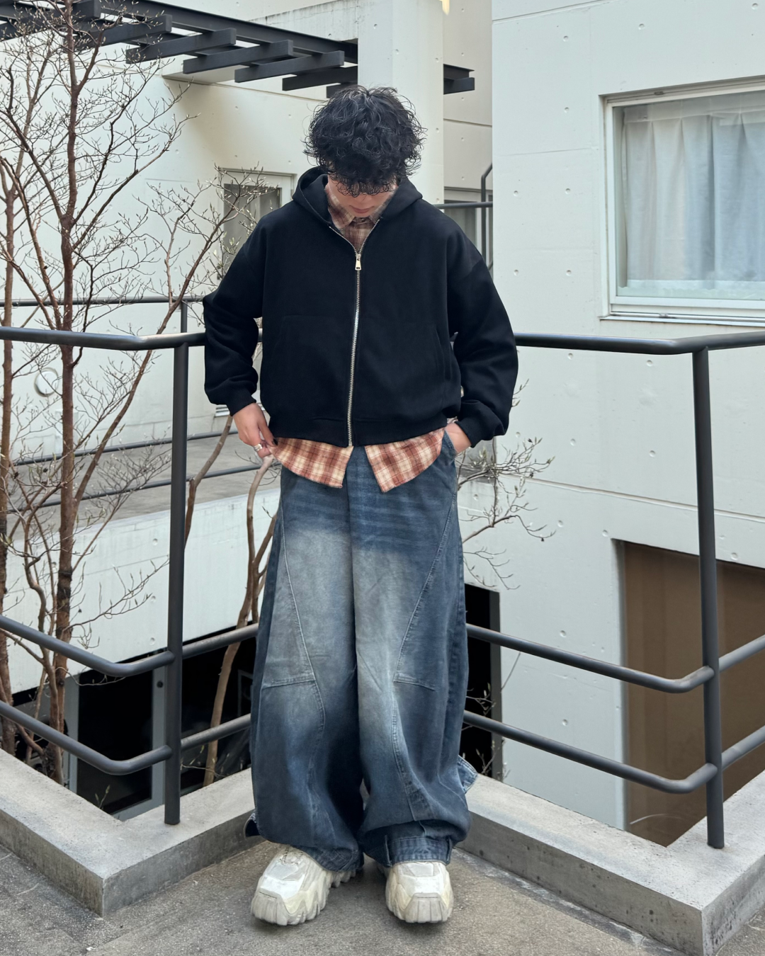 アップサイドダウンデザインワイドウォッシュデニム TO0169