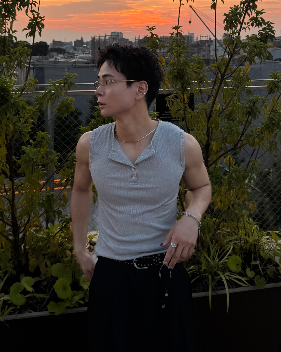 マッスルフィットヘンリーネックタンクトップ TO1270