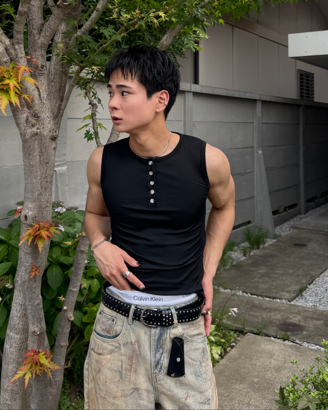 マッスルフィットヘンリーネックタンクトップ TO1270