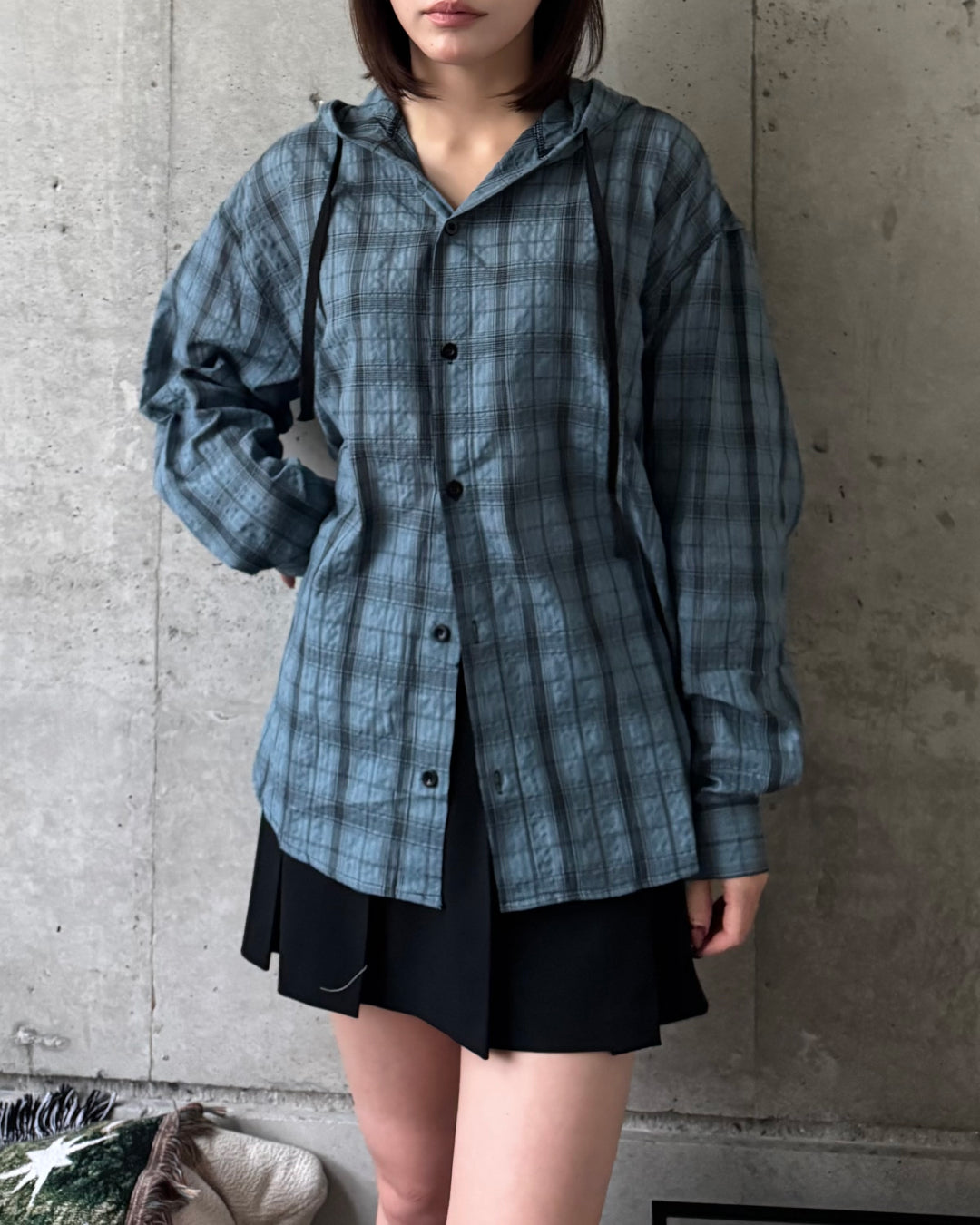 シアーチェックフードシャツ TO1474