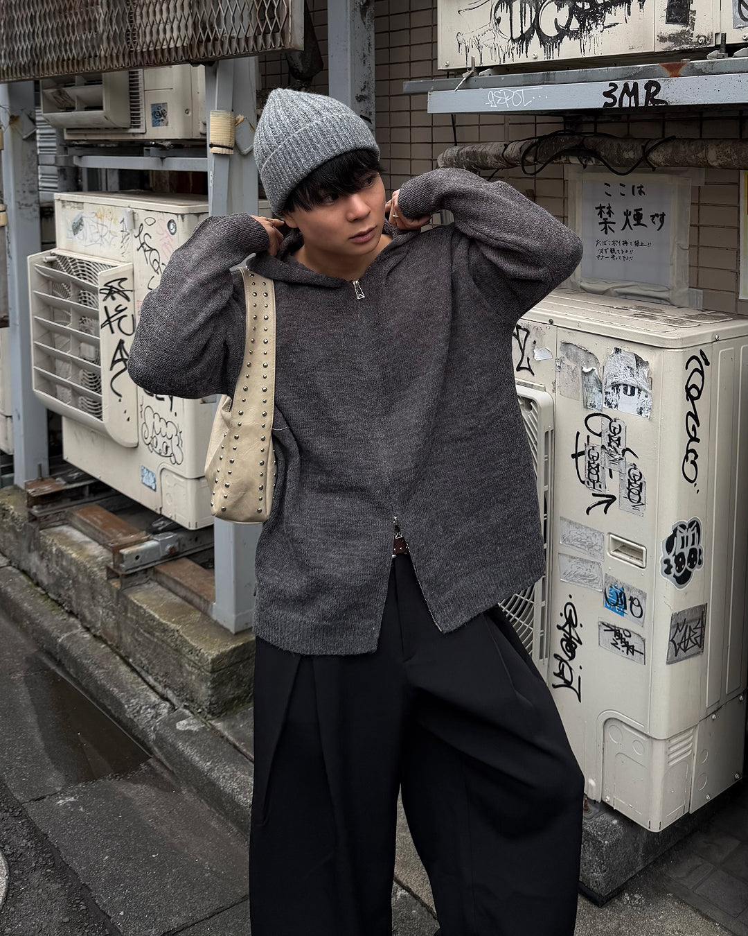 ミックスカラーWジップフードニット TO1555