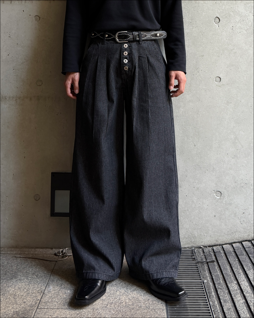 【即納】2タックストライプワイドデニムスラックス TO1823※サイズリニューアル