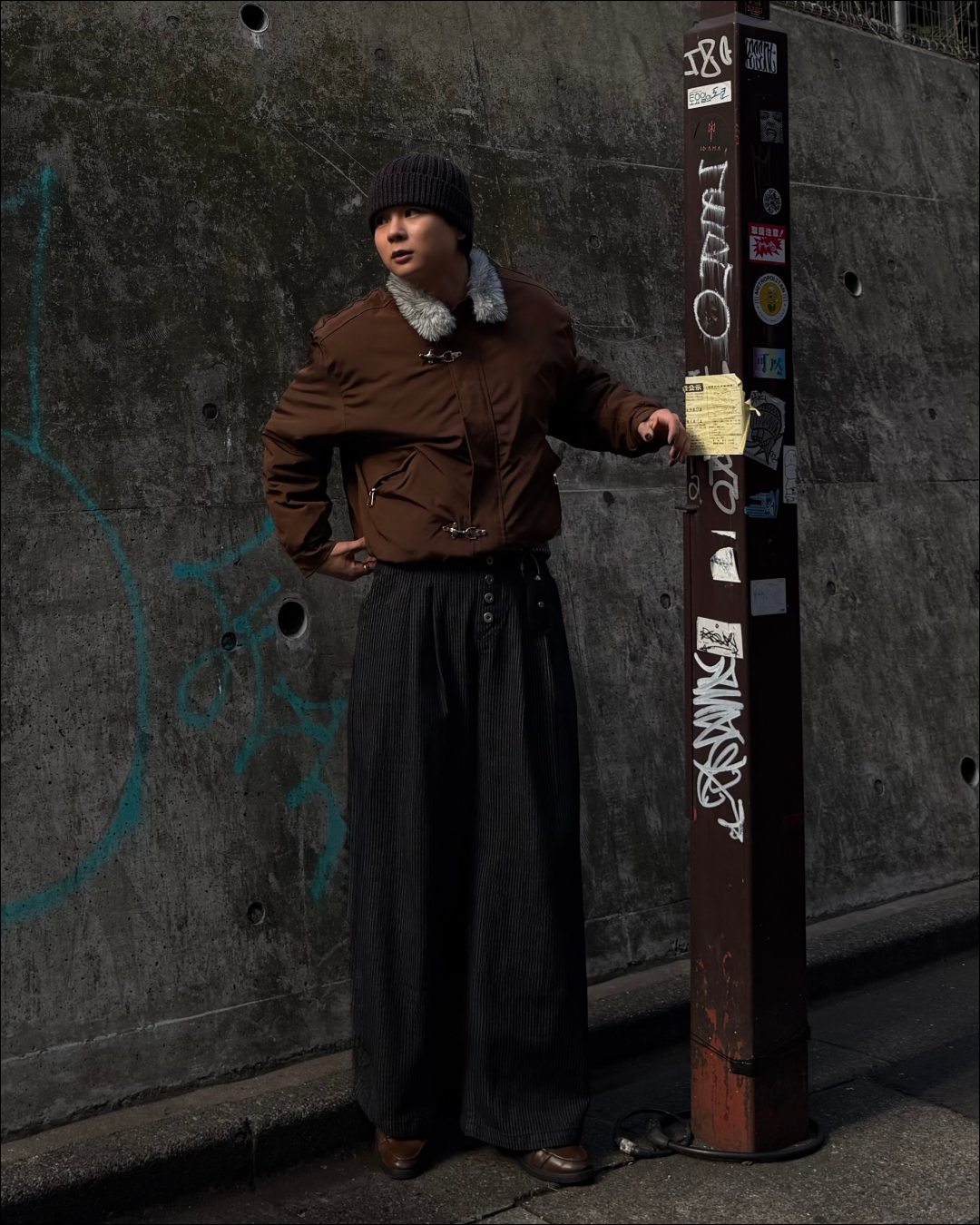 2タックボタンフライストライプワイドパンツ TO1823