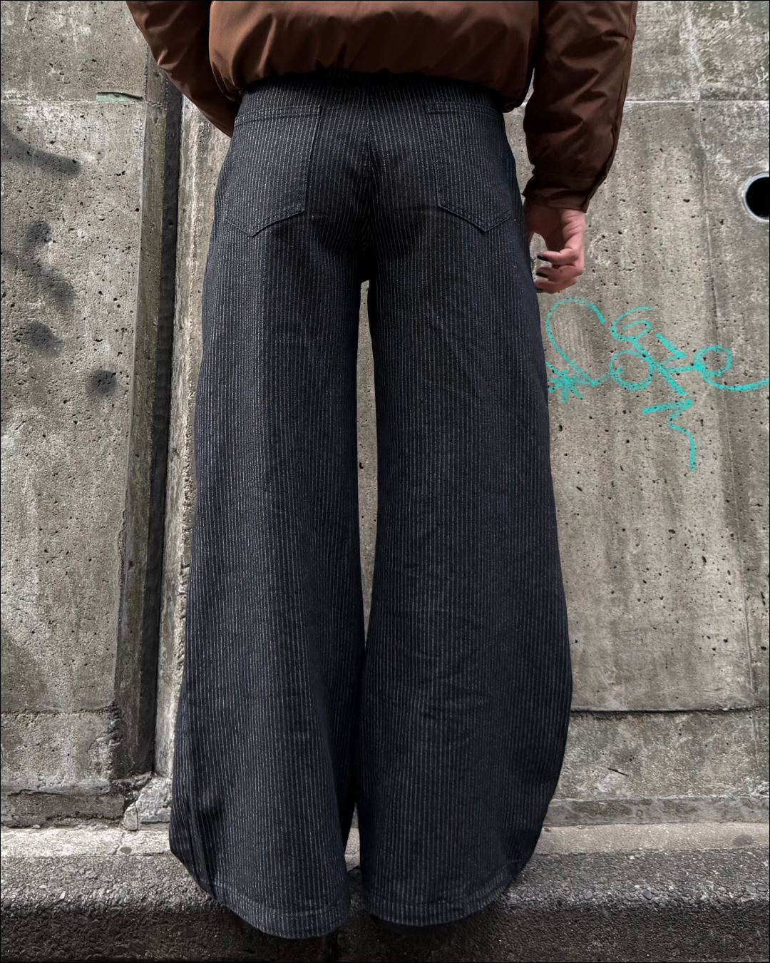 2タックボタンフライストライプワイドパンツ TO1823