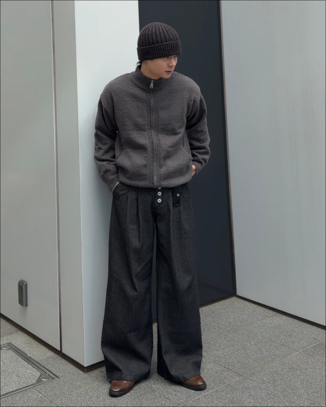 2タックボタンフライストライプワイドパンツ TO1823