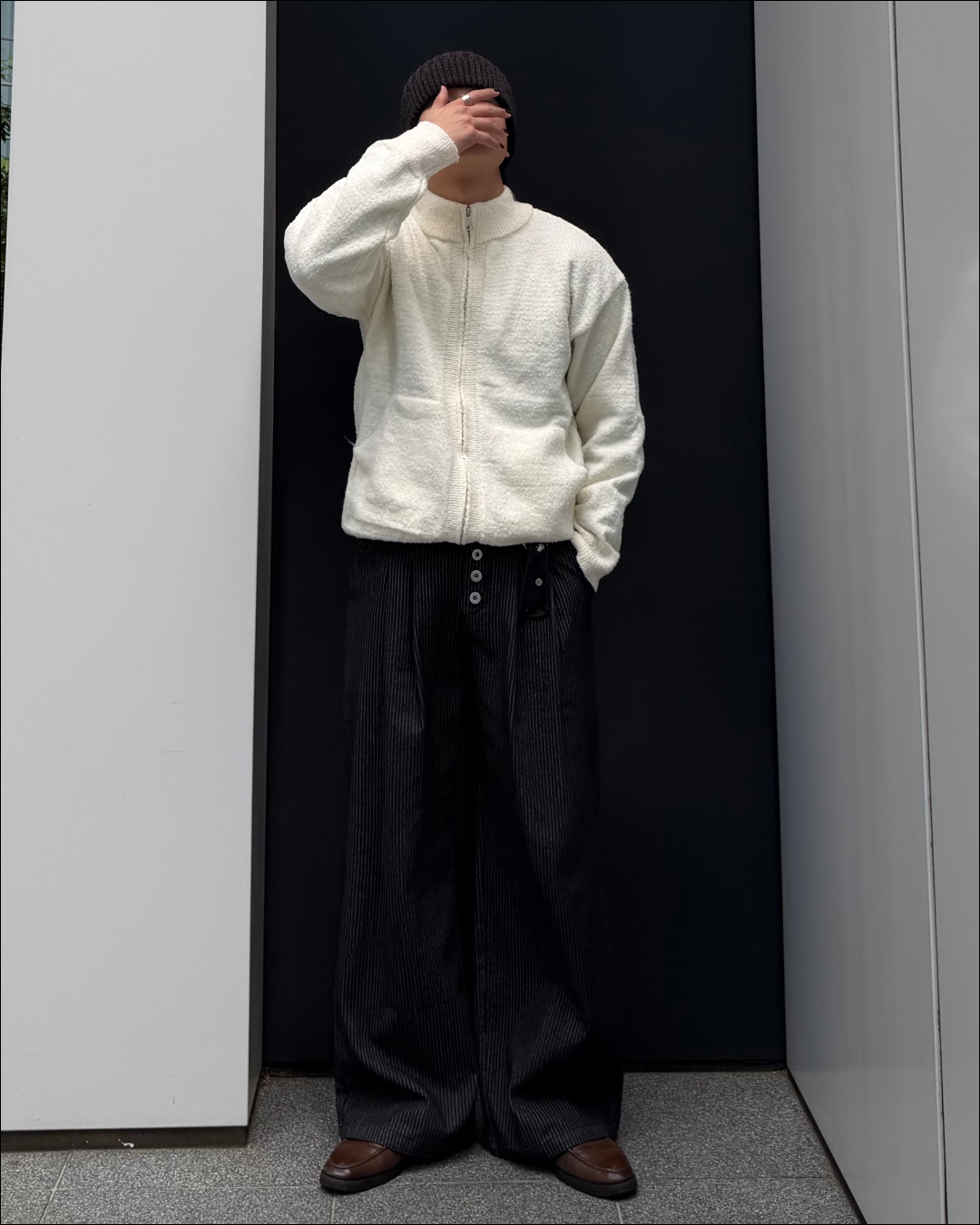 2タックボタンフライストライプワイドパンツ TO1823