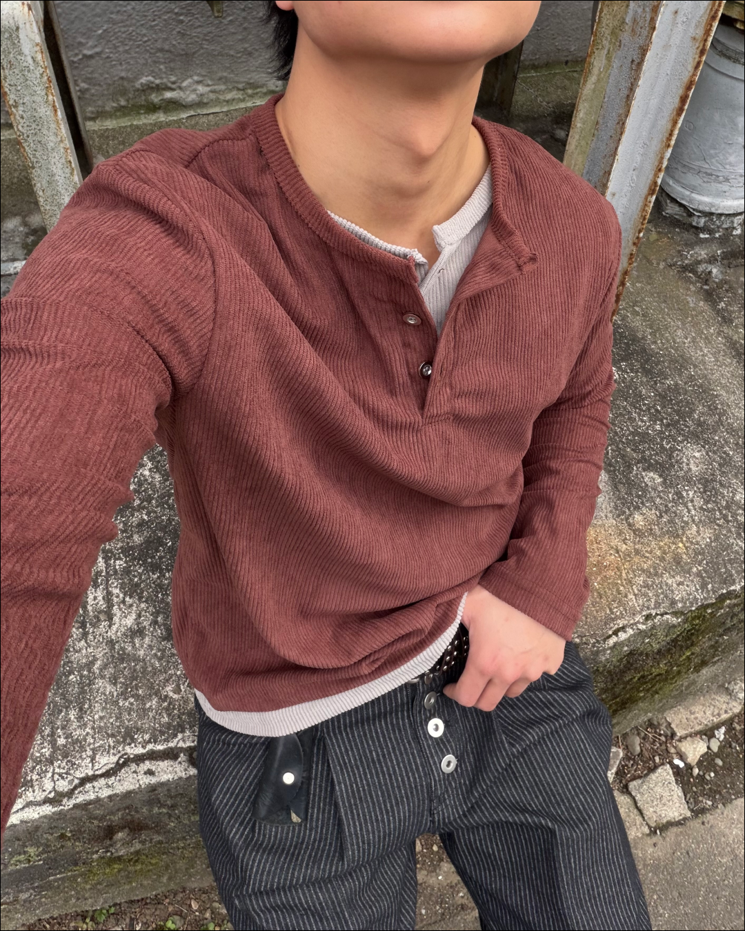 一部即納】2wayフェイクレイヤードヘンリーネックショートTシャツ