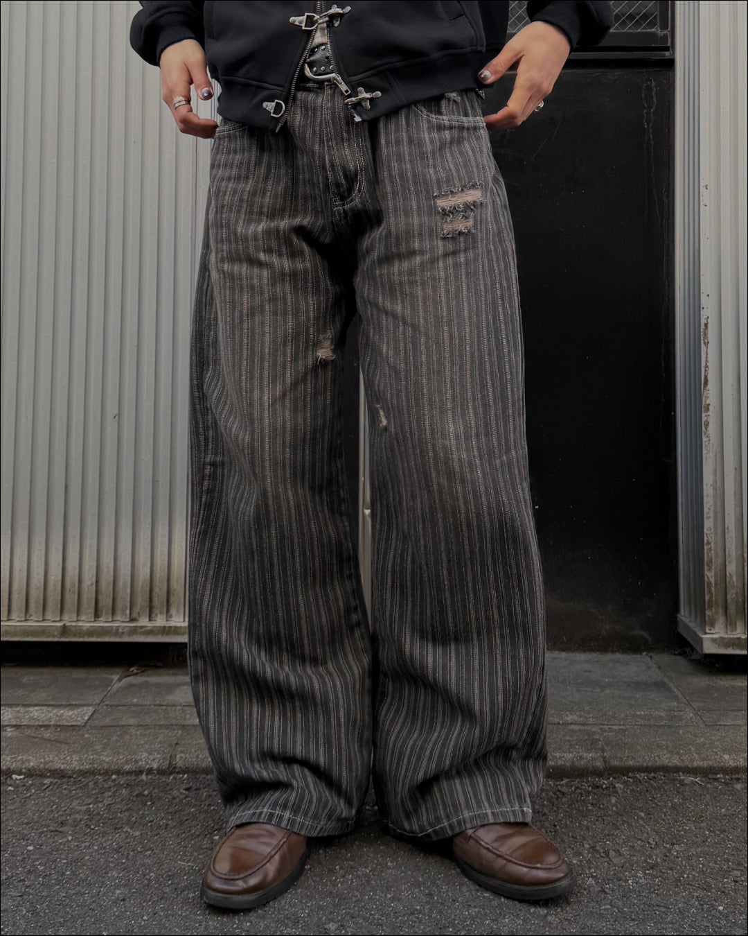 【即納】ストライプヴィンテージウォッシュセミワイドデニム TO1995