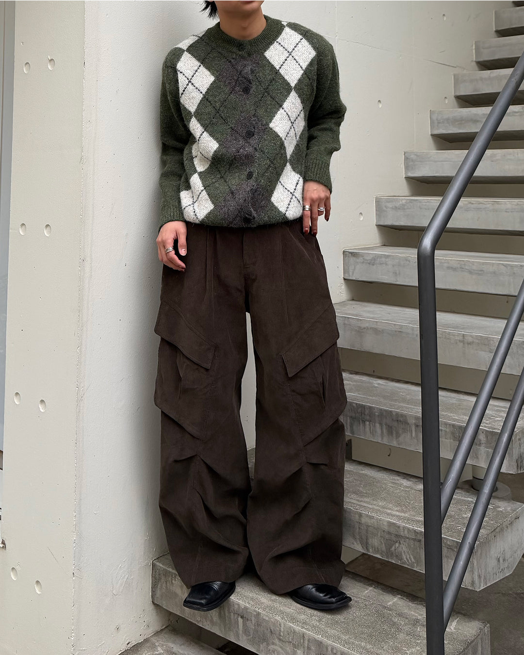 【即納】シャギーメランジアーガイルカーディガン TO5036