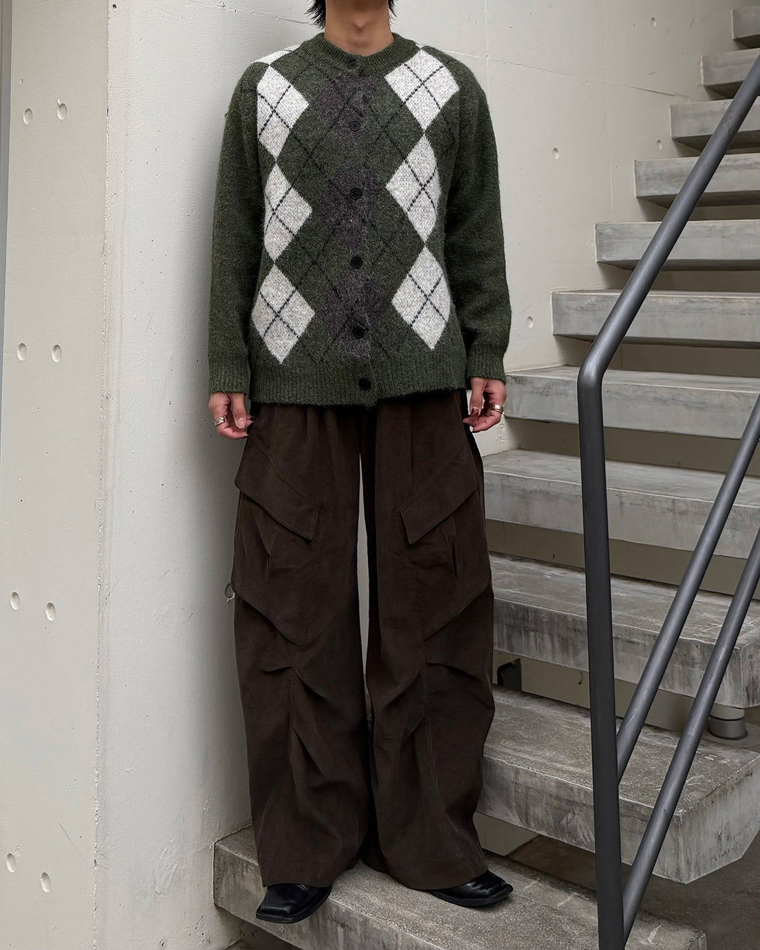 【即納】シャギーメランジアーガイルカーディガン TO5036