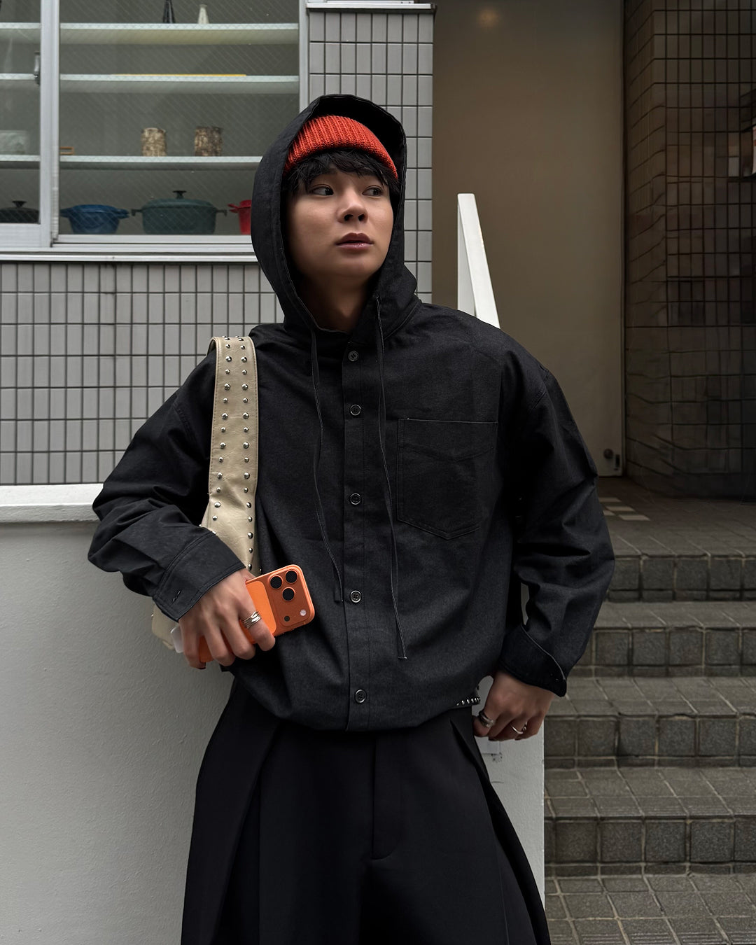 【即納】Wコードフードシャツ TO5049