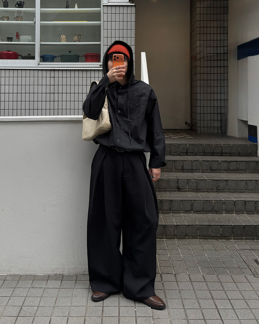 【即納】Wコードフードシャツ TO5049