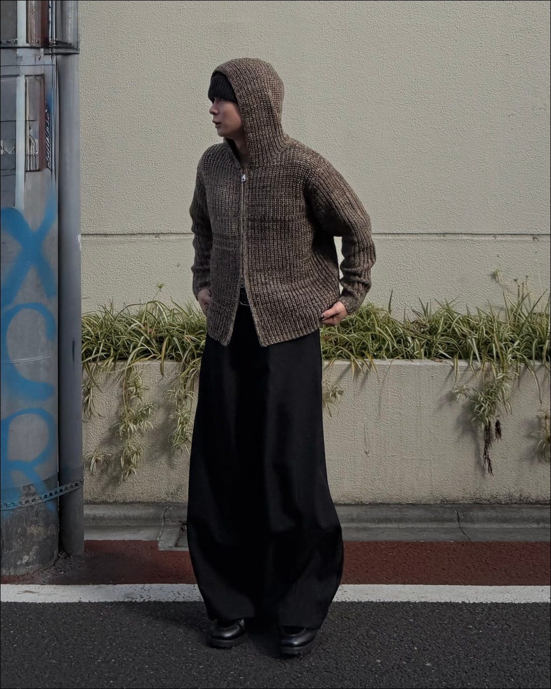 【即納】ミックスカラーダブルジップニットパーカー TO5053