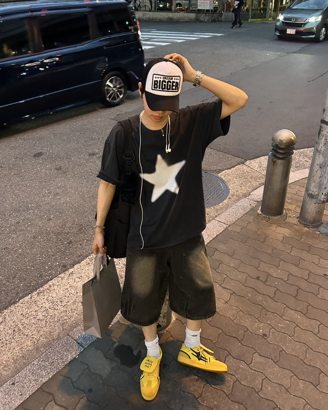 スタープリントドロップショルダーTシャツ WG0124