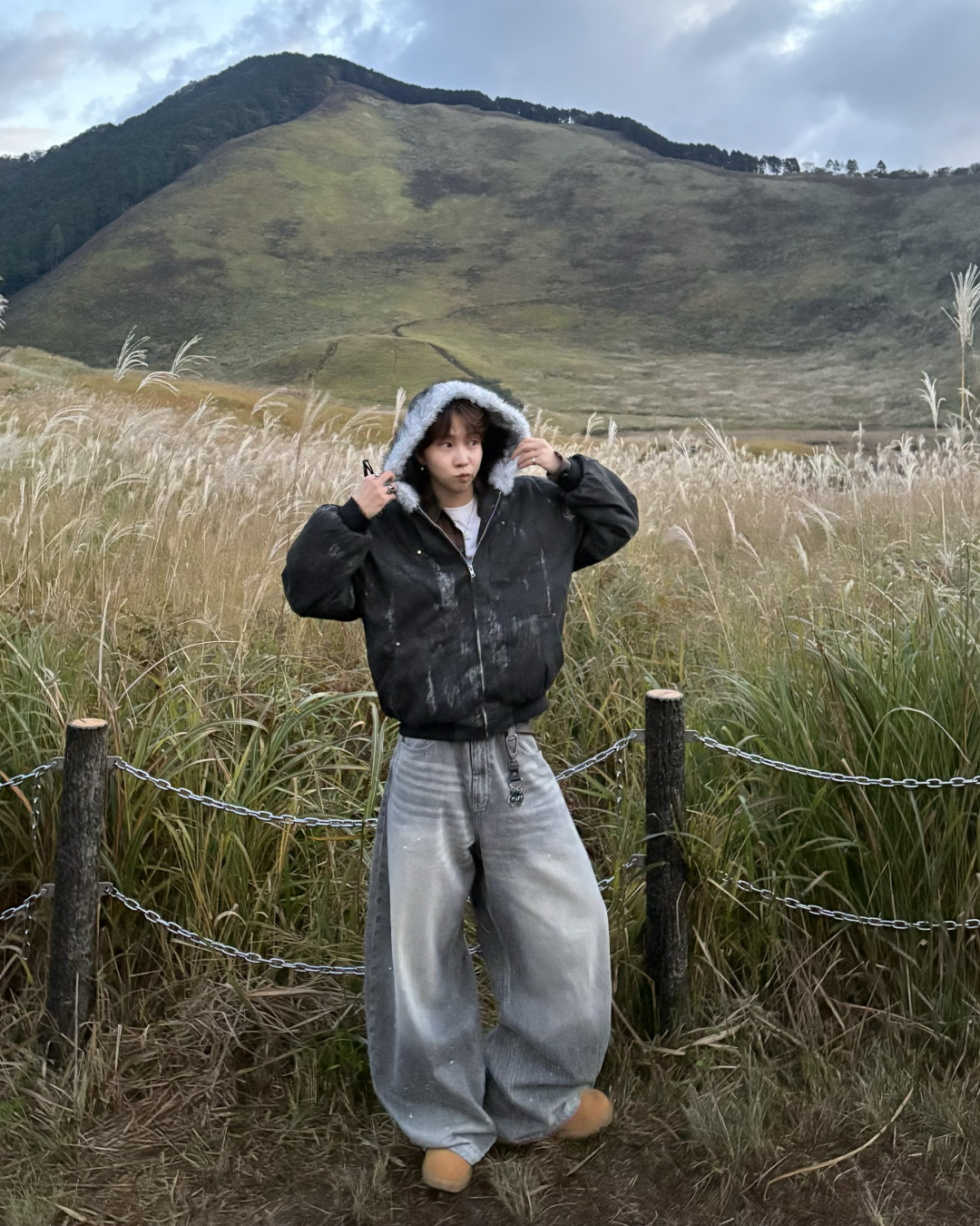 ウォッシュダメージファーフードジャケット WG0190