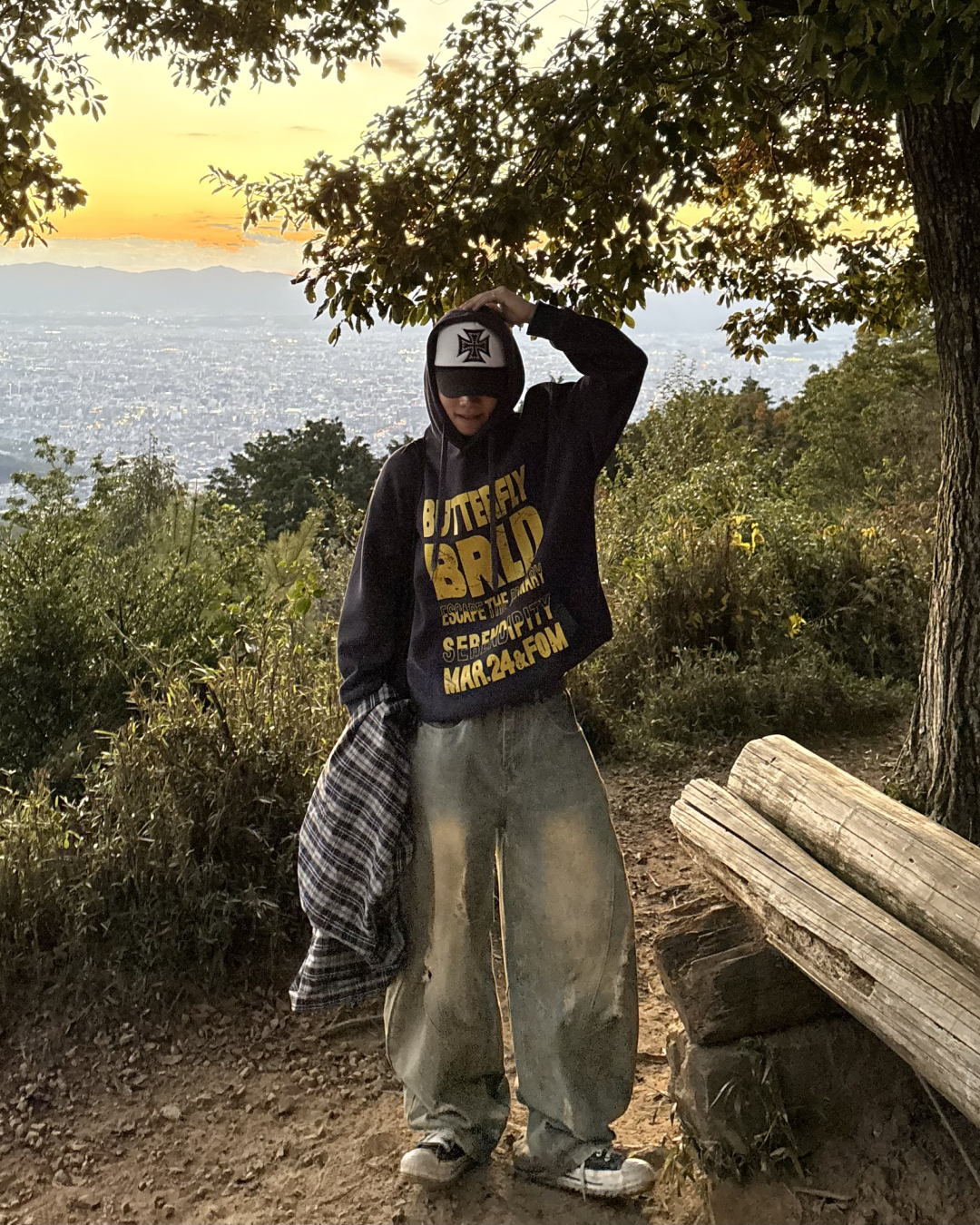 バイカラーレタープリントパーカー WG0193