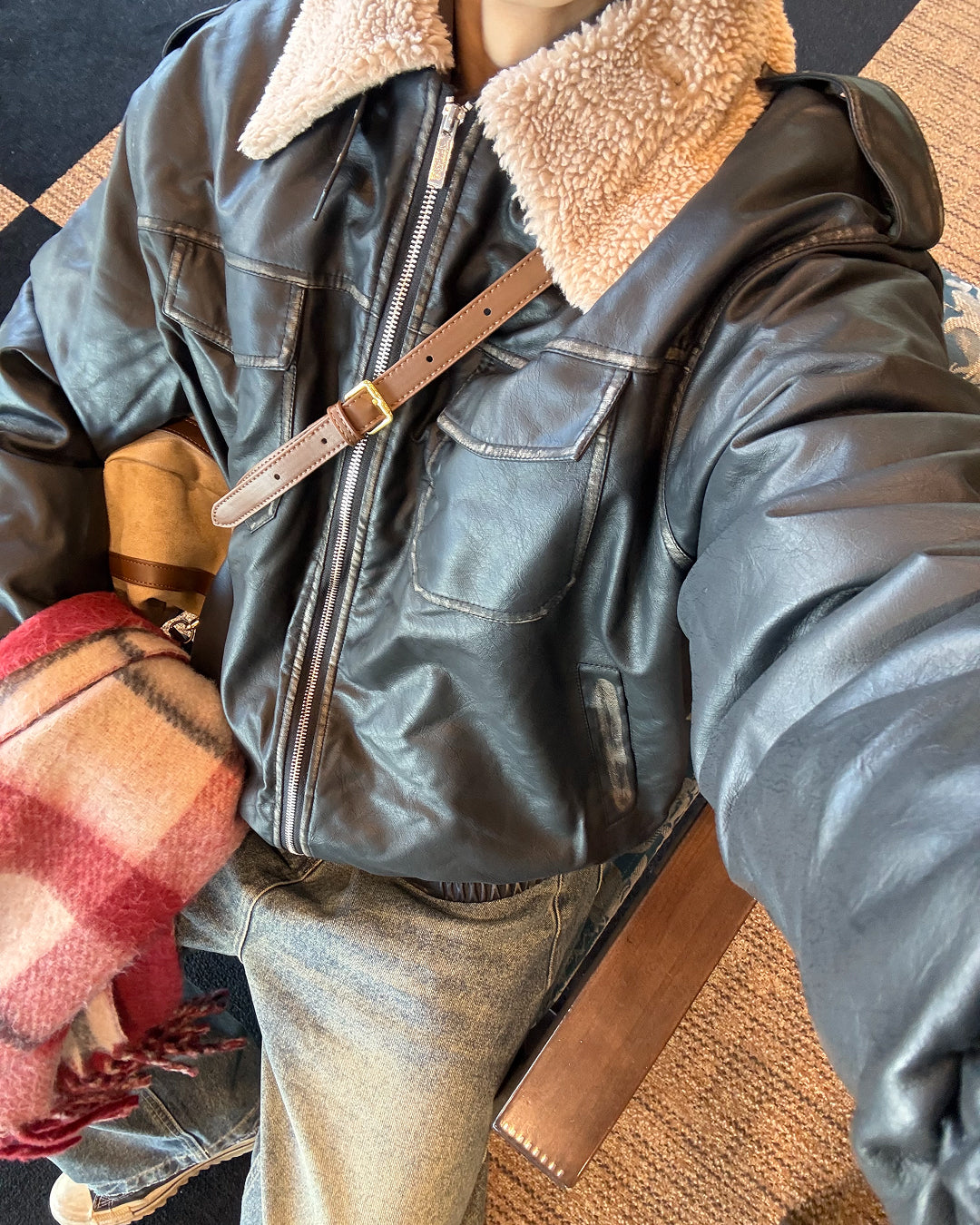 【即納】ボア襟PUレザーブルゾンジャケットWG5017