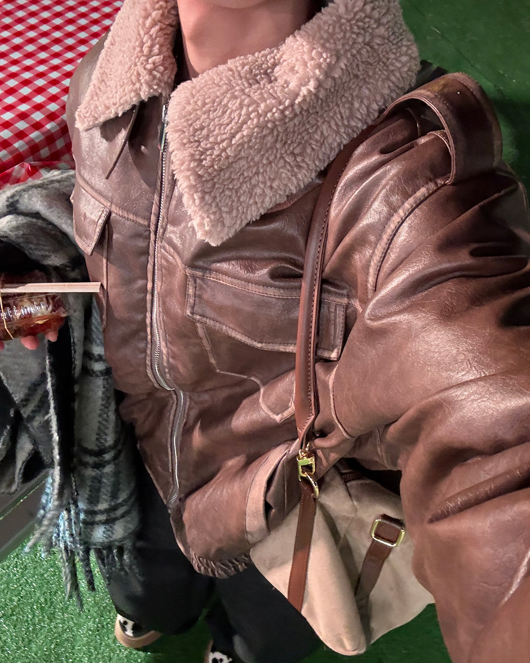 【即納】ボア襟PUレザーブルゾンジャケットWG5017