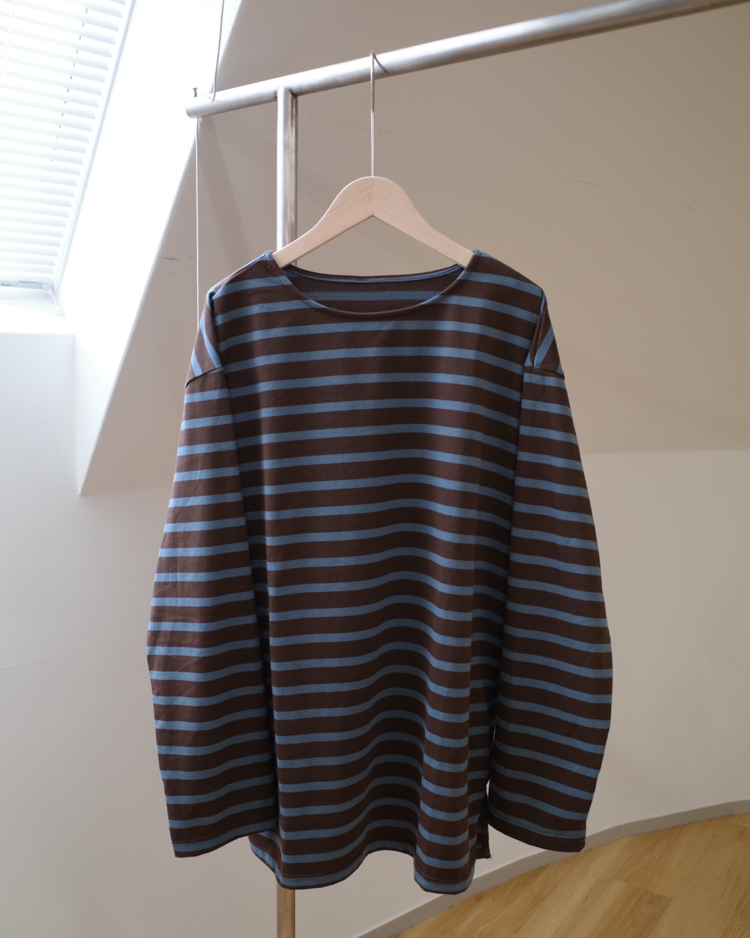 コットンブラウンボーダーロングTシャツ WR0001