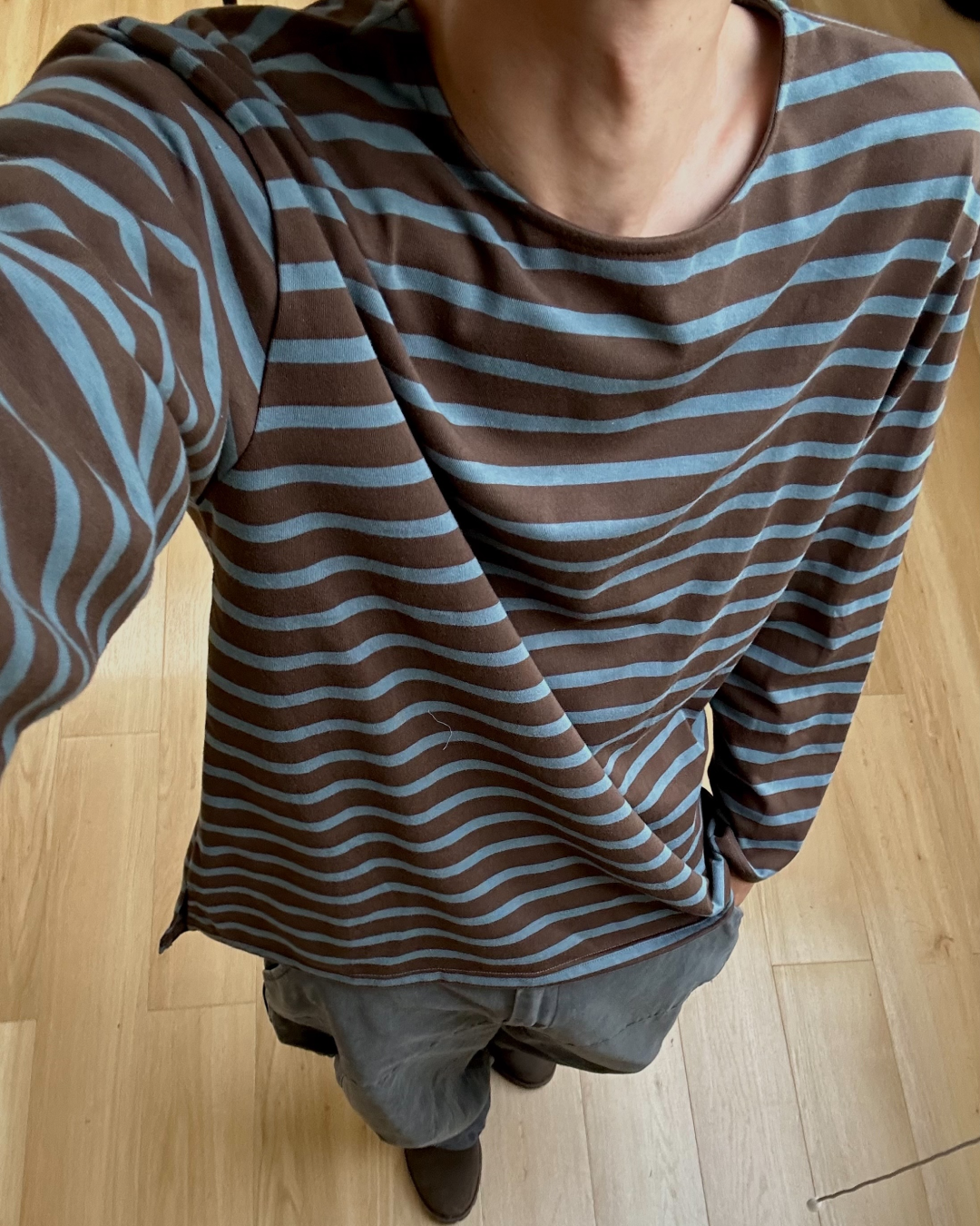 コットンブラウンボーダーロングTシャツ WR0001