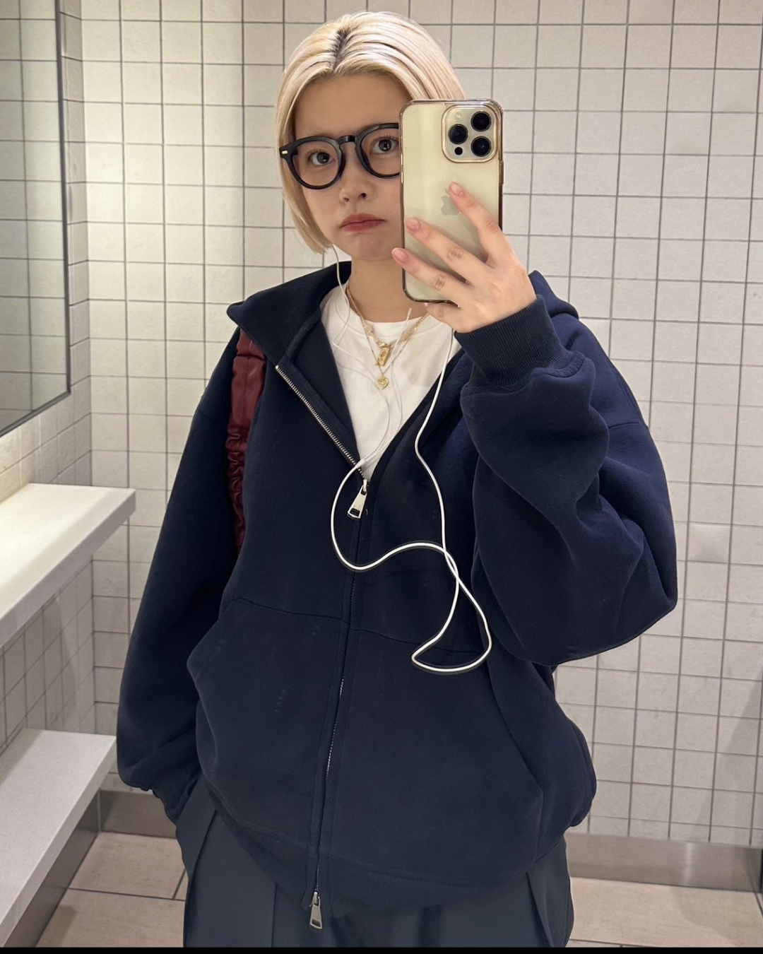 Navy double zip hoodie Y0075