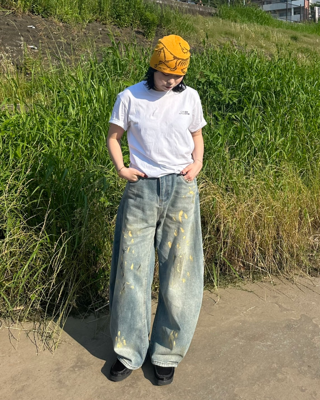 ペイントデザインカーブデニム Y1556